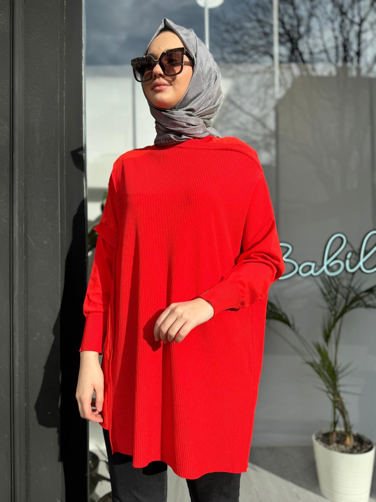 Omzu Şifon Kadın Triko Tunik Oranj