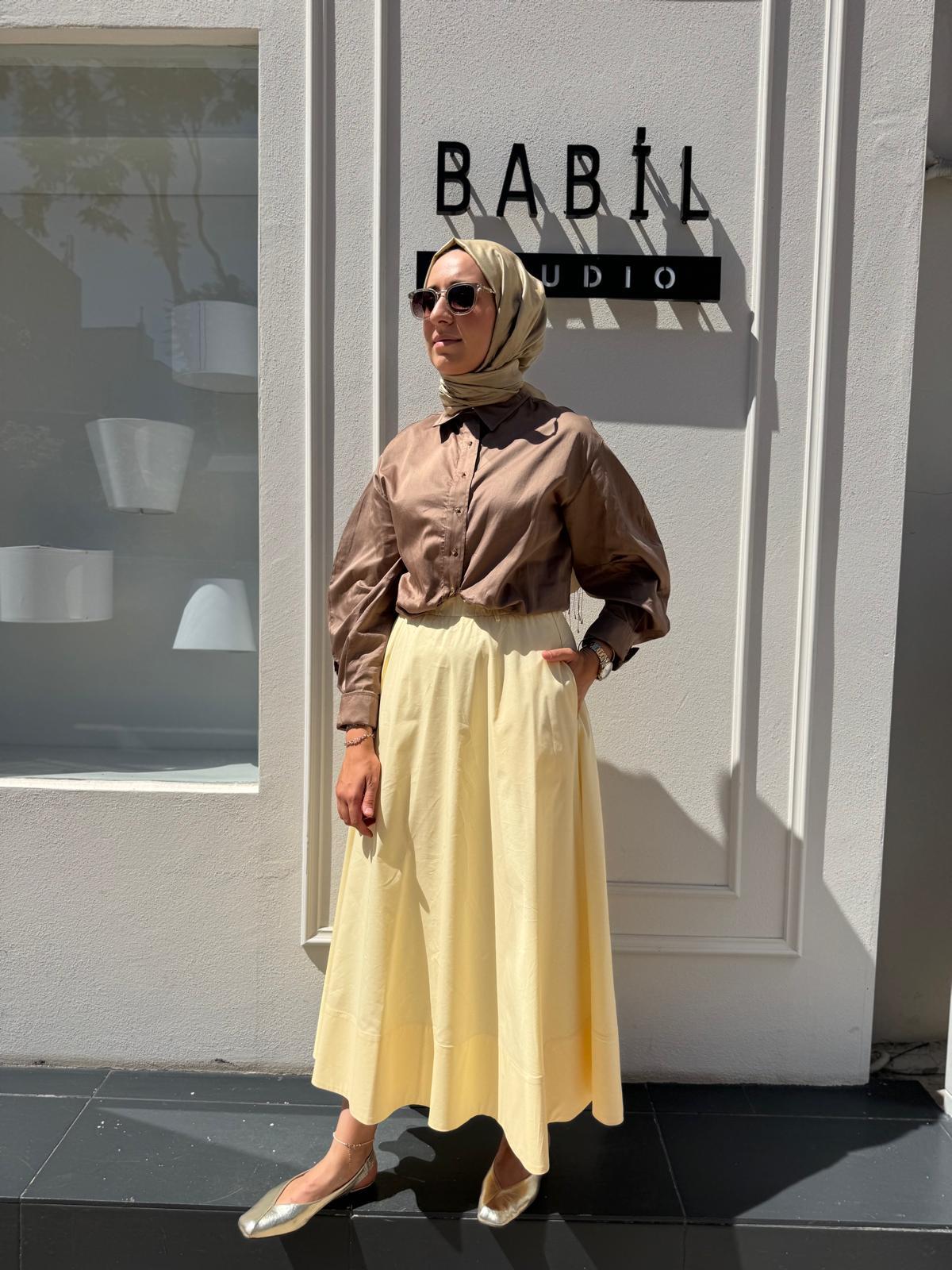 Önden Bağlama Detaylı Basic Kadın Gömlek Kahve