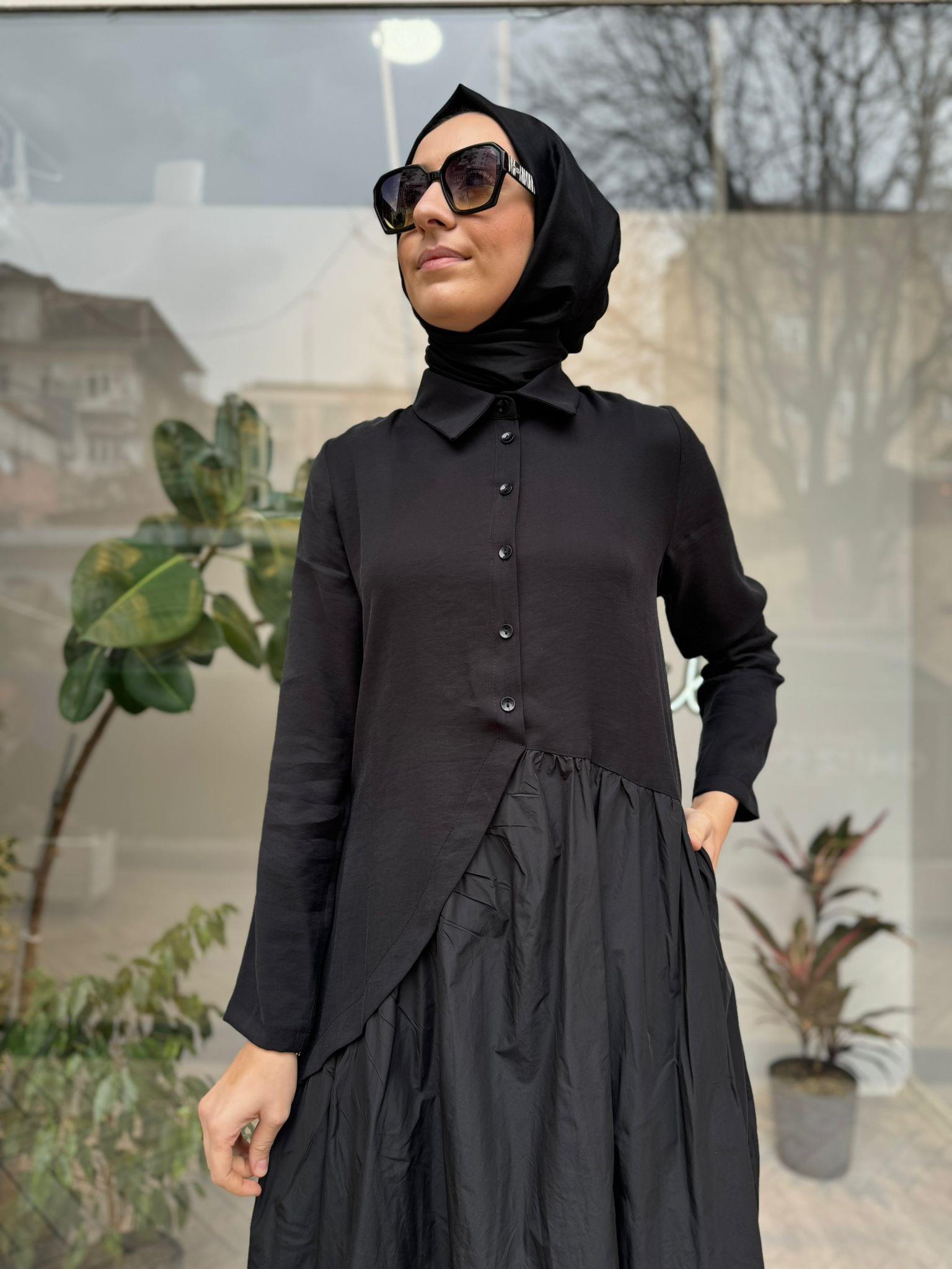 Paraşüt Detaylı Kadın Elbise Siyah
