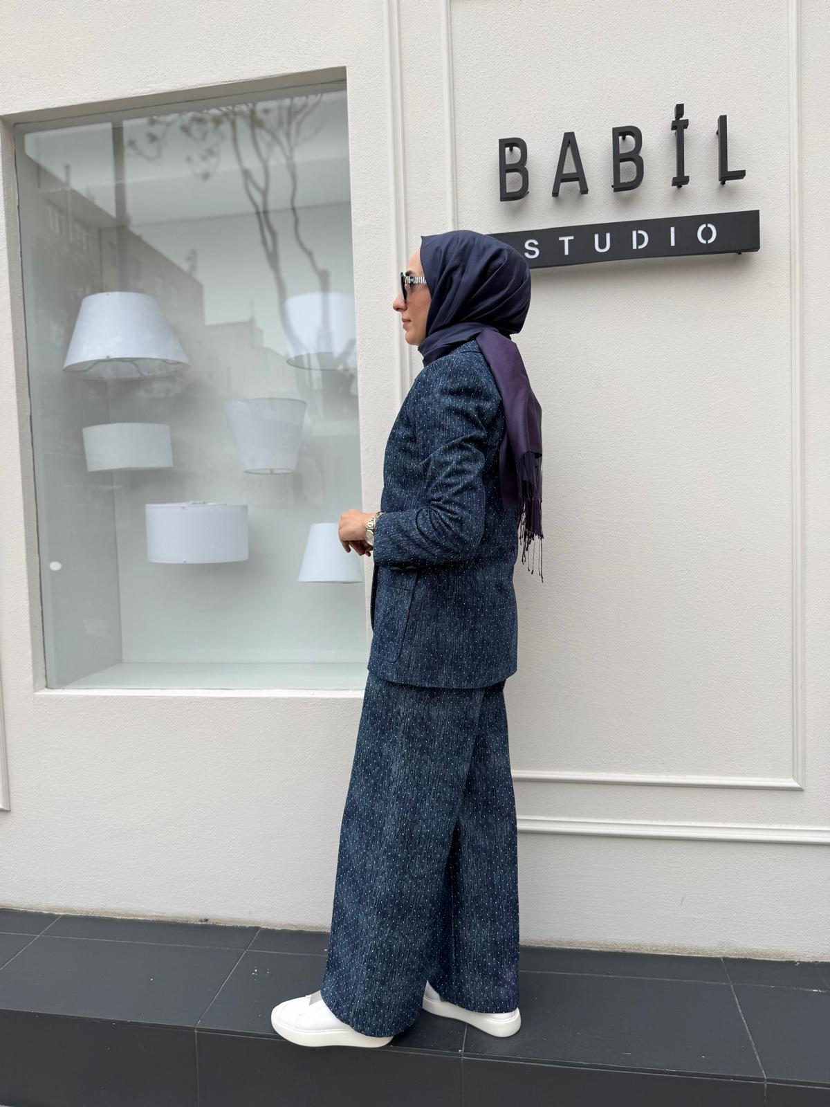 Parlak Taşlı Denim Kadın Ceket Indigo