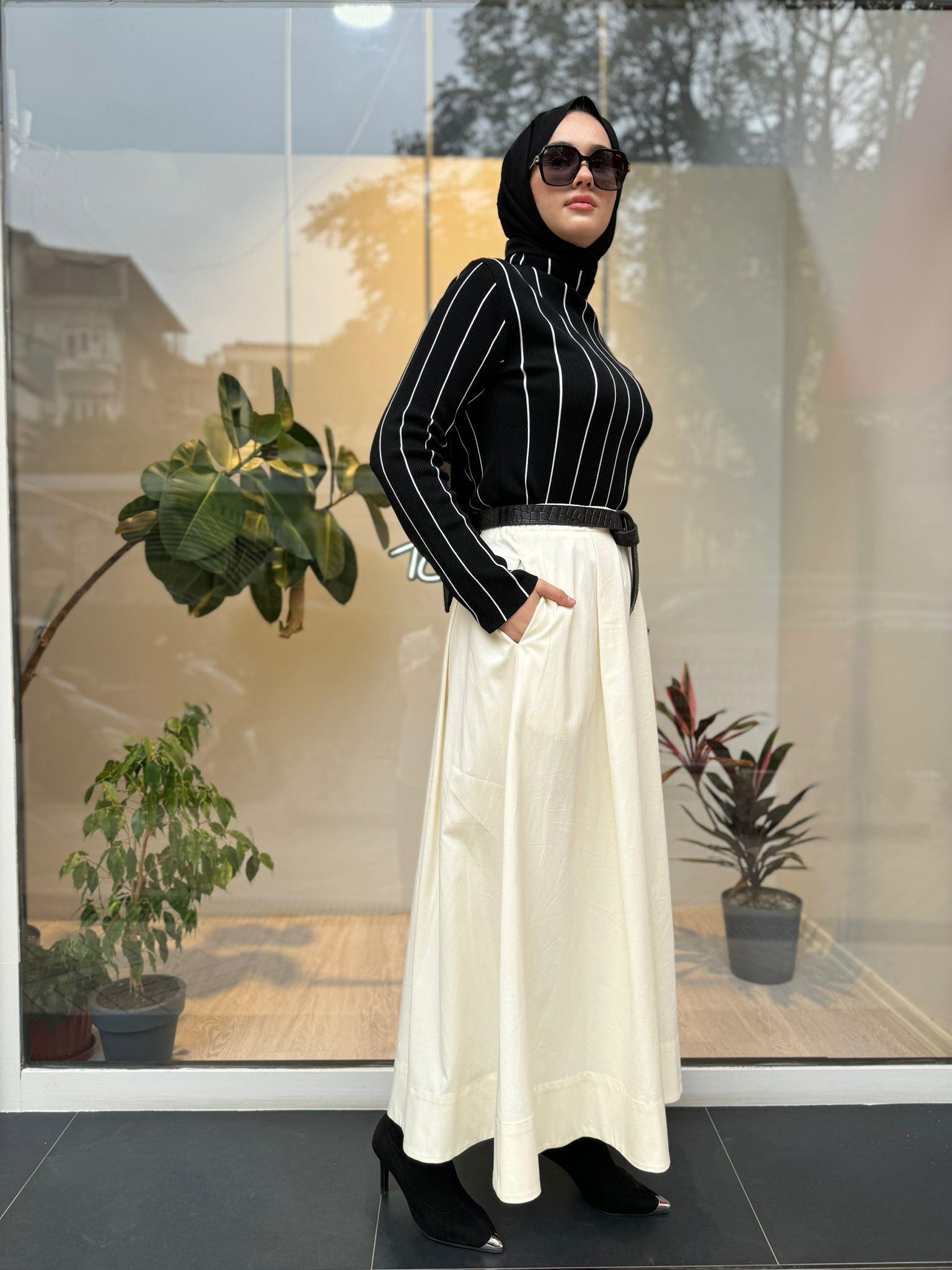 Raya Çizgili Kadın Triko Bluz Siyah