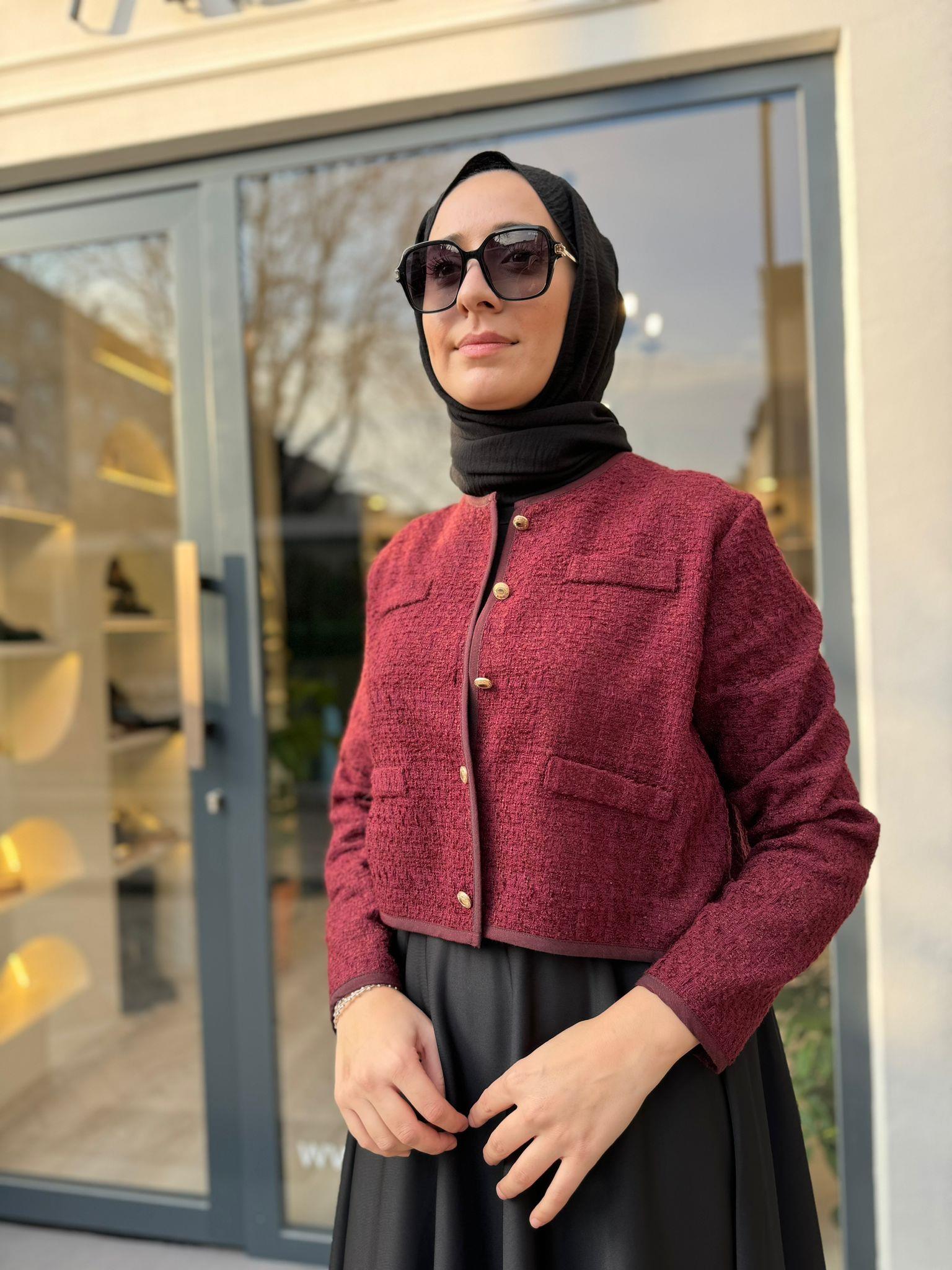 Sally Tüvit Cepli Kısa Hırka Bordo