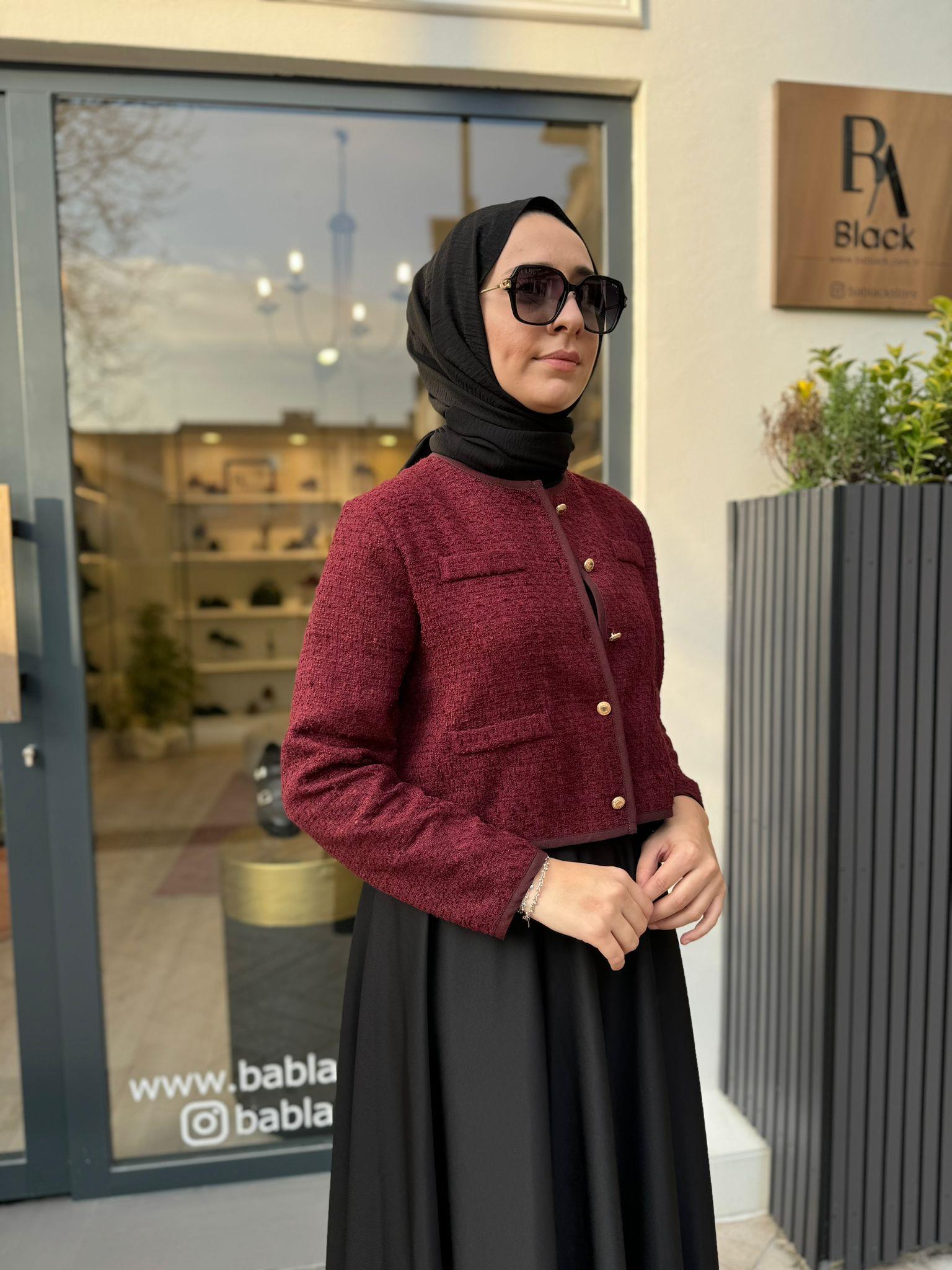 Sally Tüvit Cepli Kısa Hırka Bordo