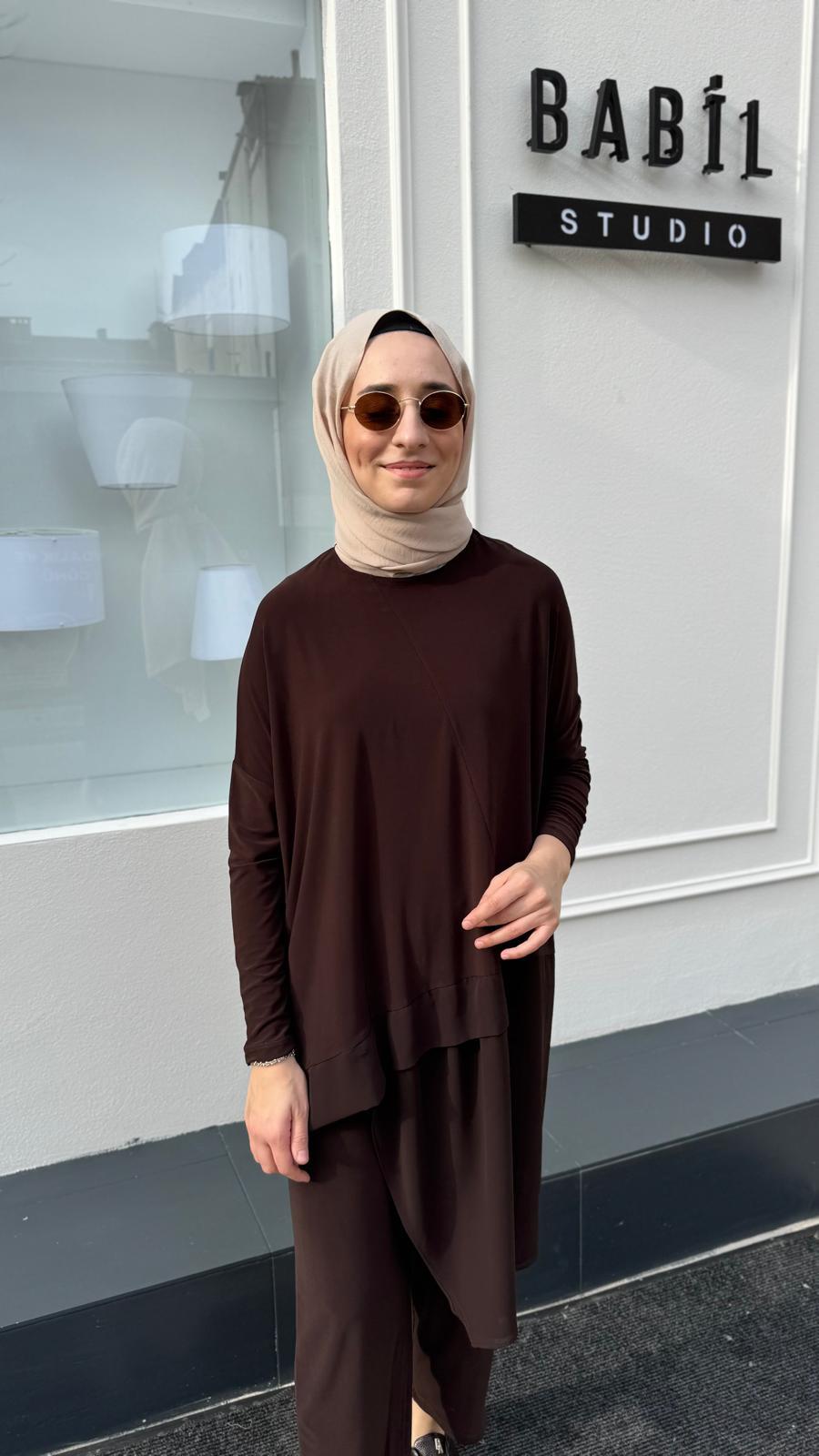 Şifon Detaylı Sandy Kadın Takım Kahve