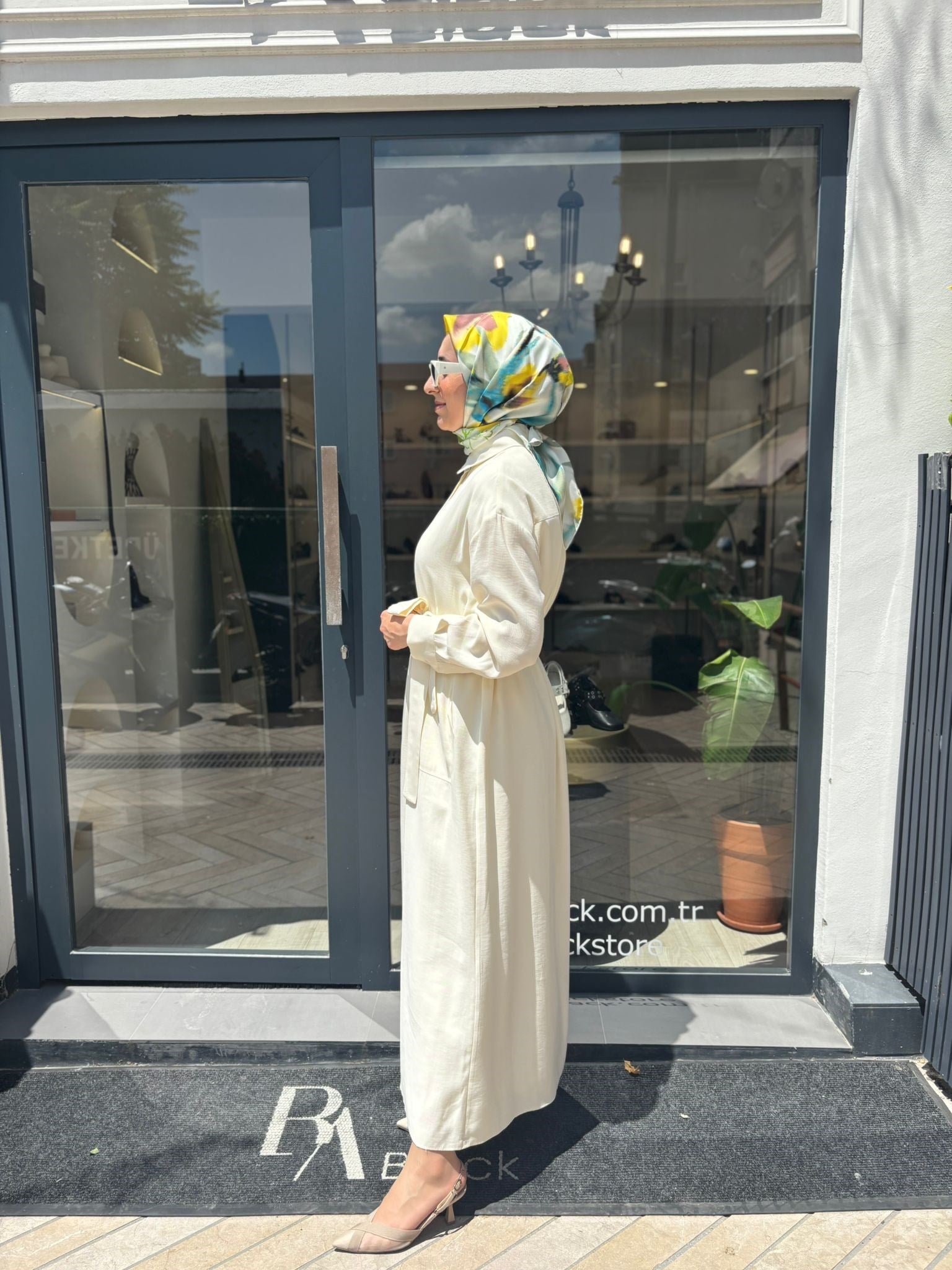 TD2213 Monaco Kadın Elbise Ekru