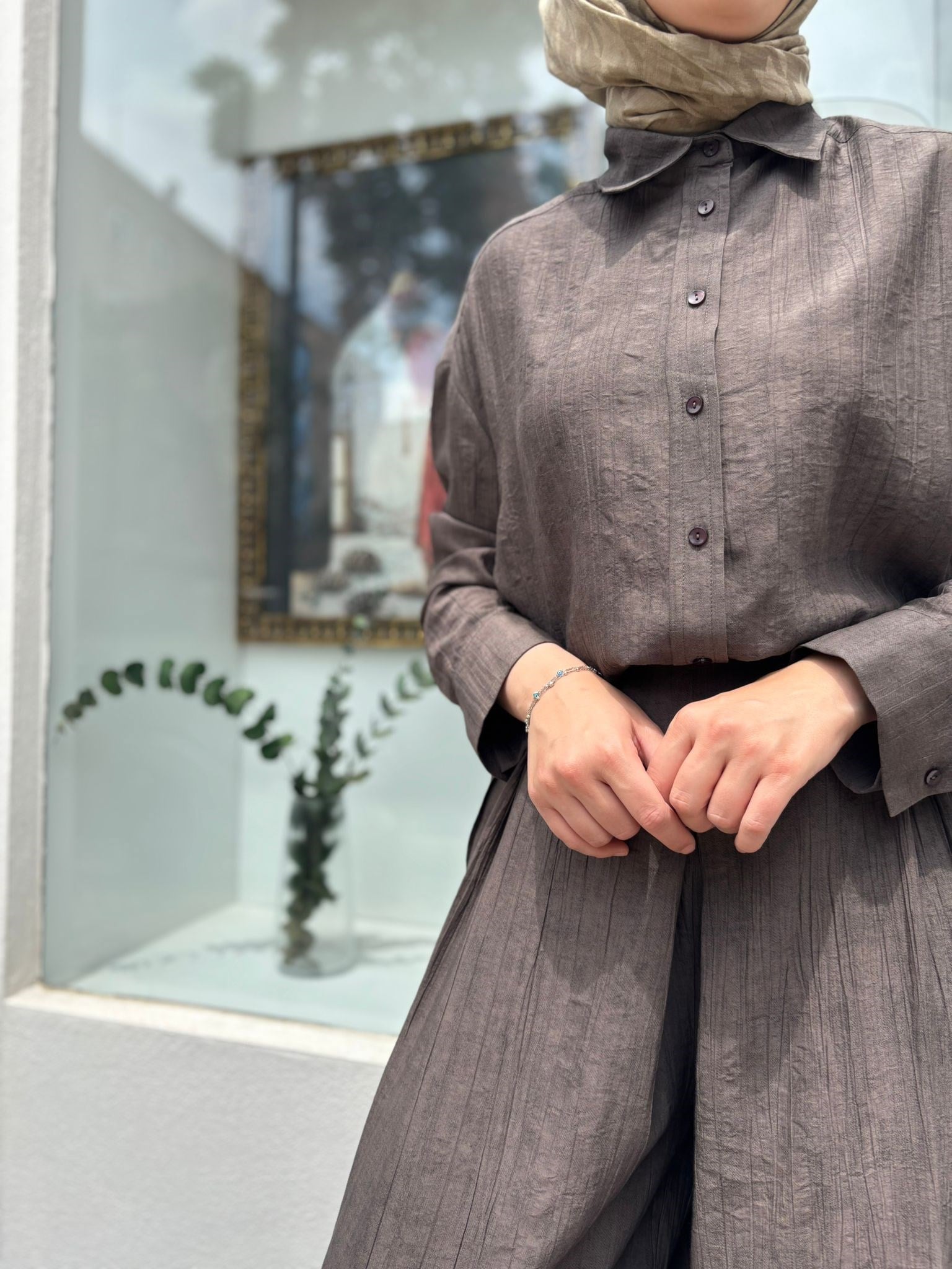 TD2230 Morea Pantolonlu Kadın Takım Koyu Vizon