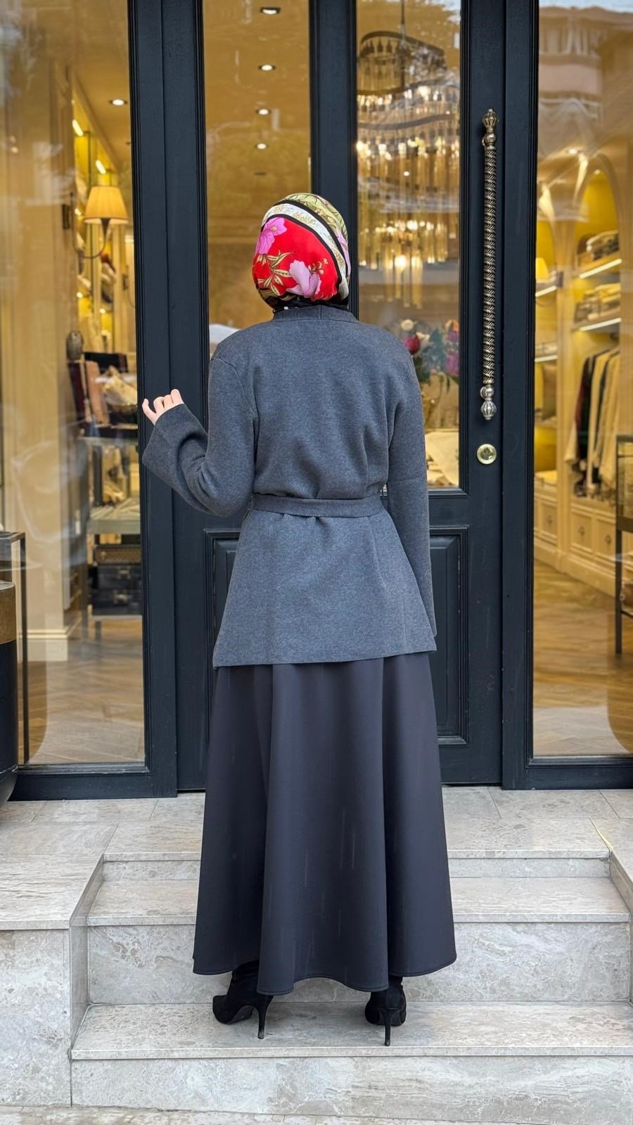 TD26K06000016 Mona Viskon Triko Kadın Hırka Antrasit