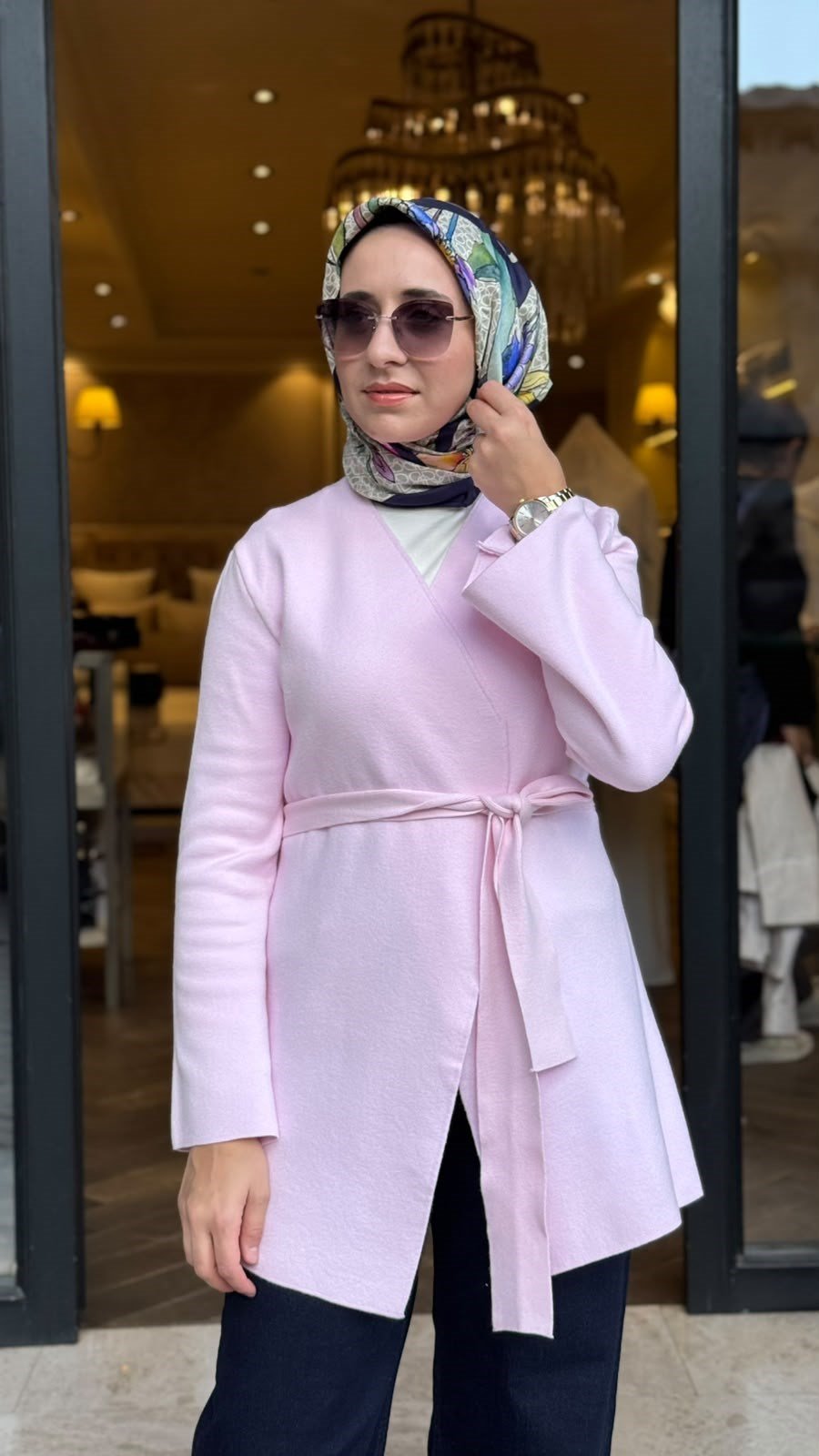 TD26K06000016 Mona Viskon Triko Kadın Hırka Pembe