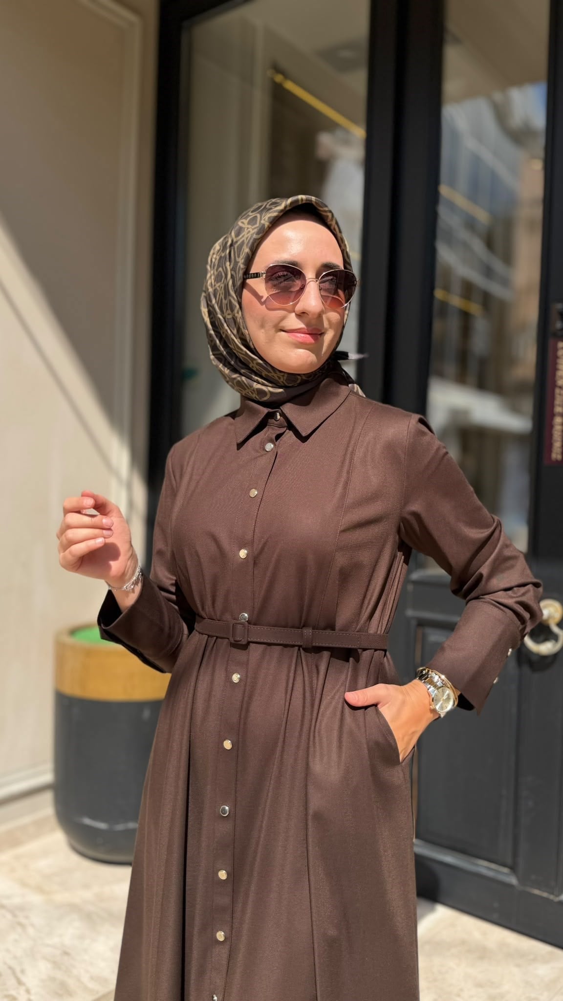 TD26K31000038 Elsa Çıtçıt Detay Kadın Elbise Kahve