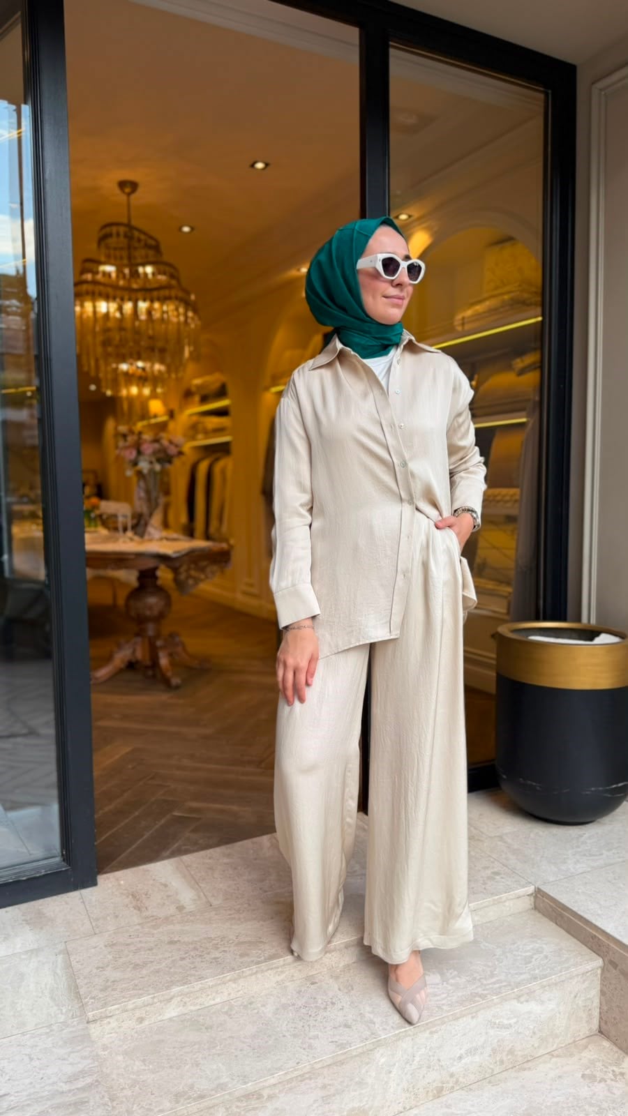 TD26Y04000008 Color Asetat Palazzo Kadın Pantolon Vanilya