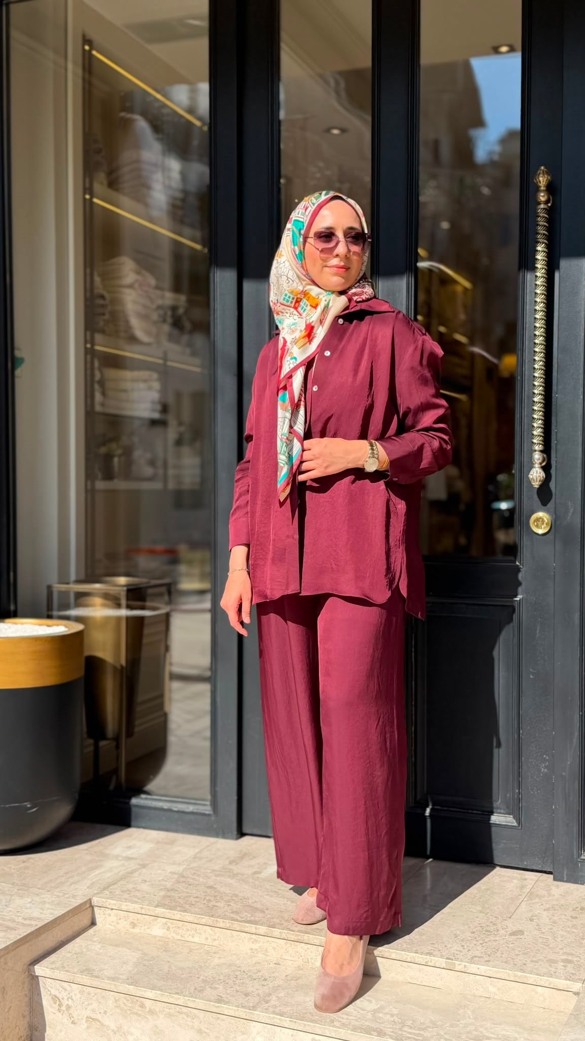 TD26Y04000008 Color Asetat Palazzo Kadın Pantolon Bordo