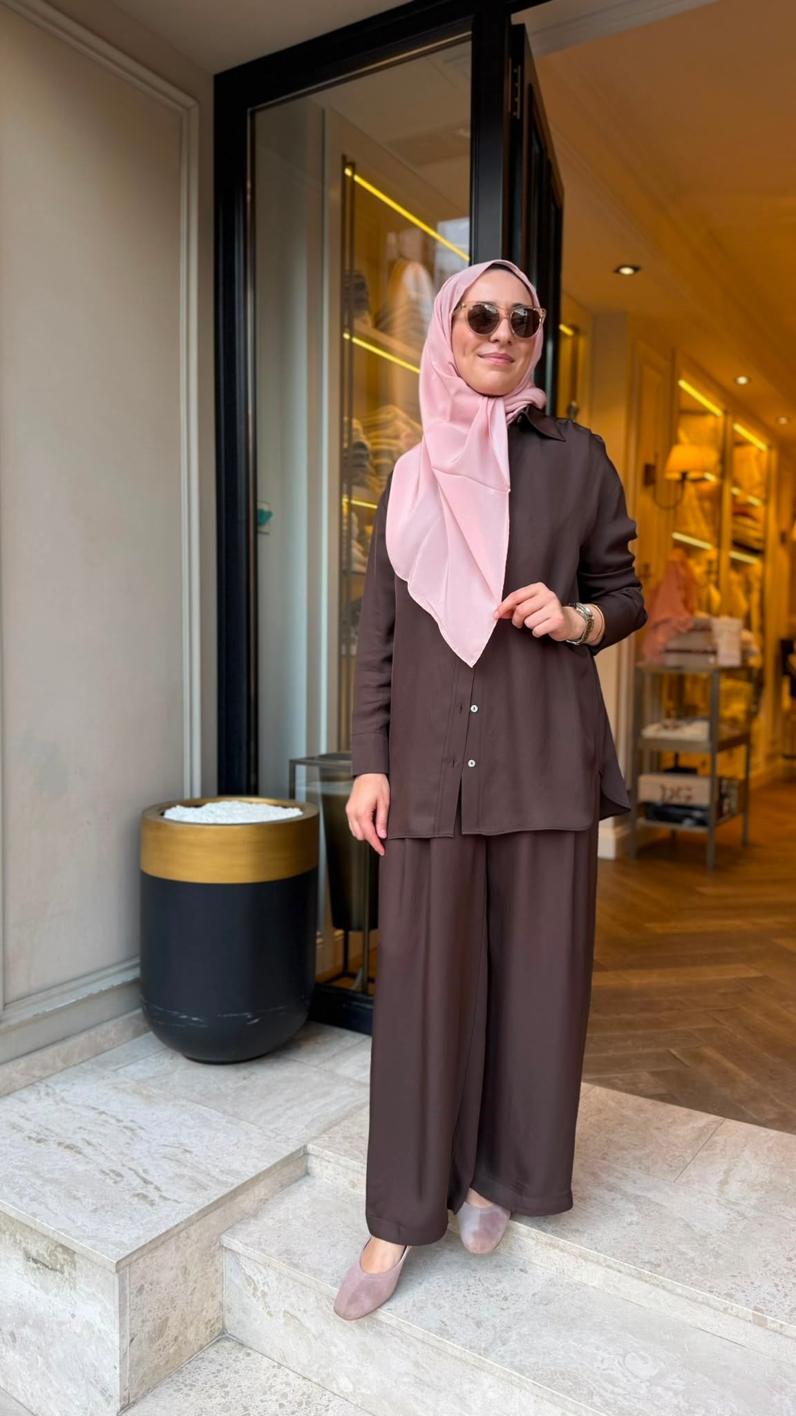 TD26Y04000008 Color Asetat Palazzo Kadın Pantolon Kahve