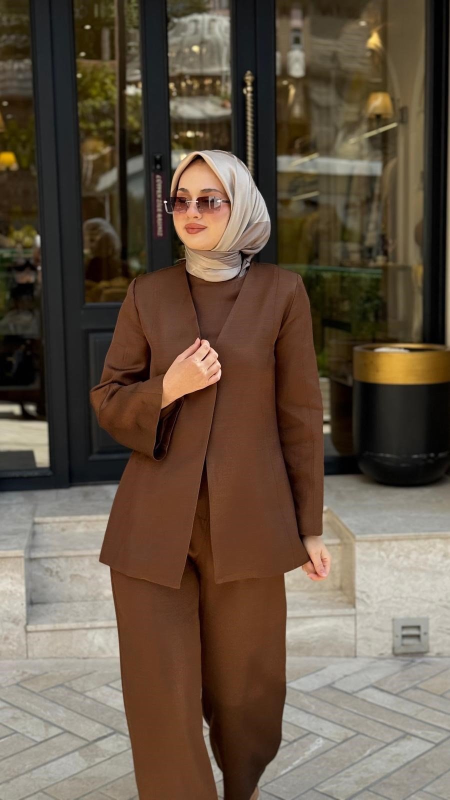 TD26Y05000102 Dore Pantolonlu Kadın Takım Kahve