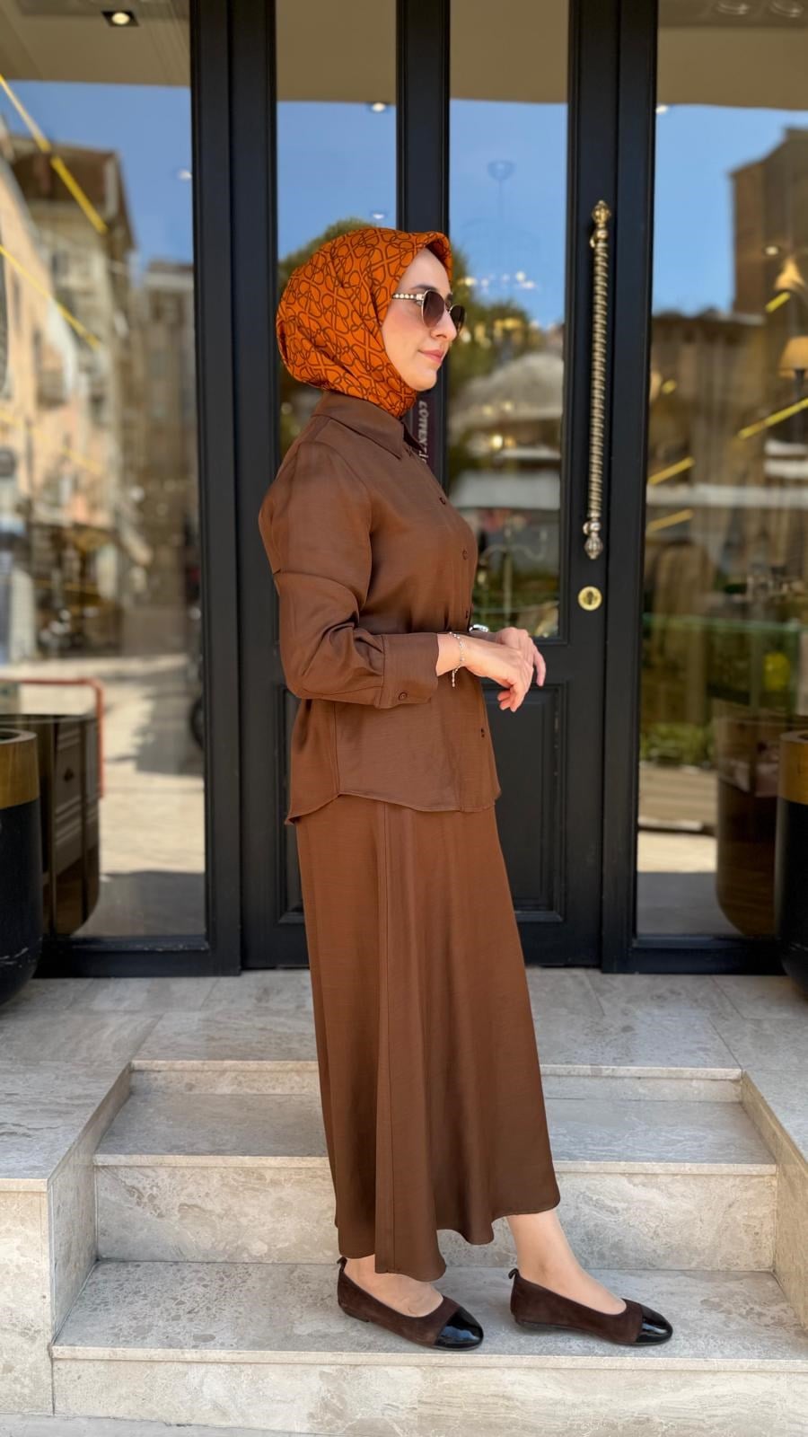 TD26Y05000110 Malina Etekli Kadın Takım Kahve