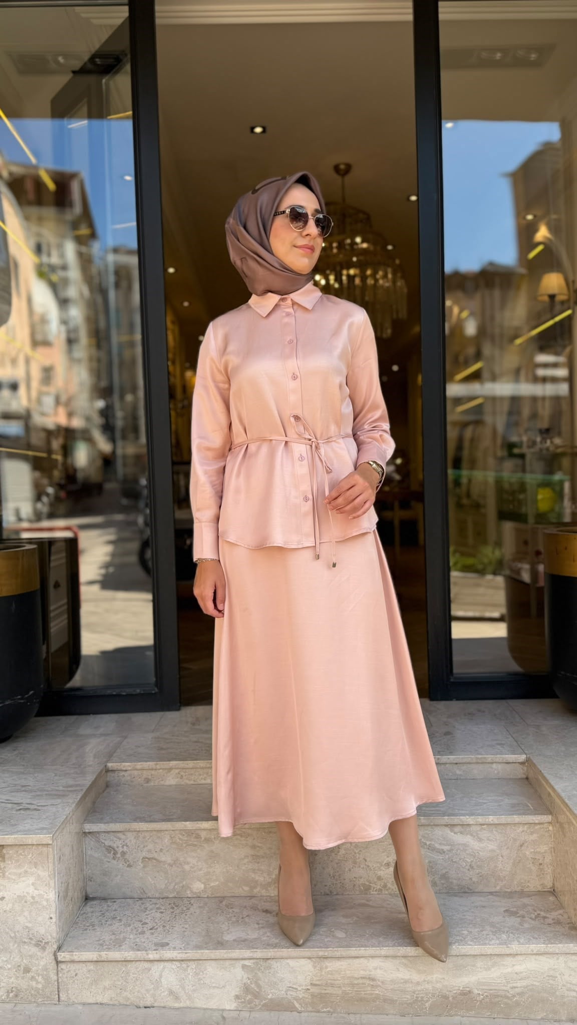 TD26Y05000110 Malina Etekli Kadın Takım Pudra Pembe