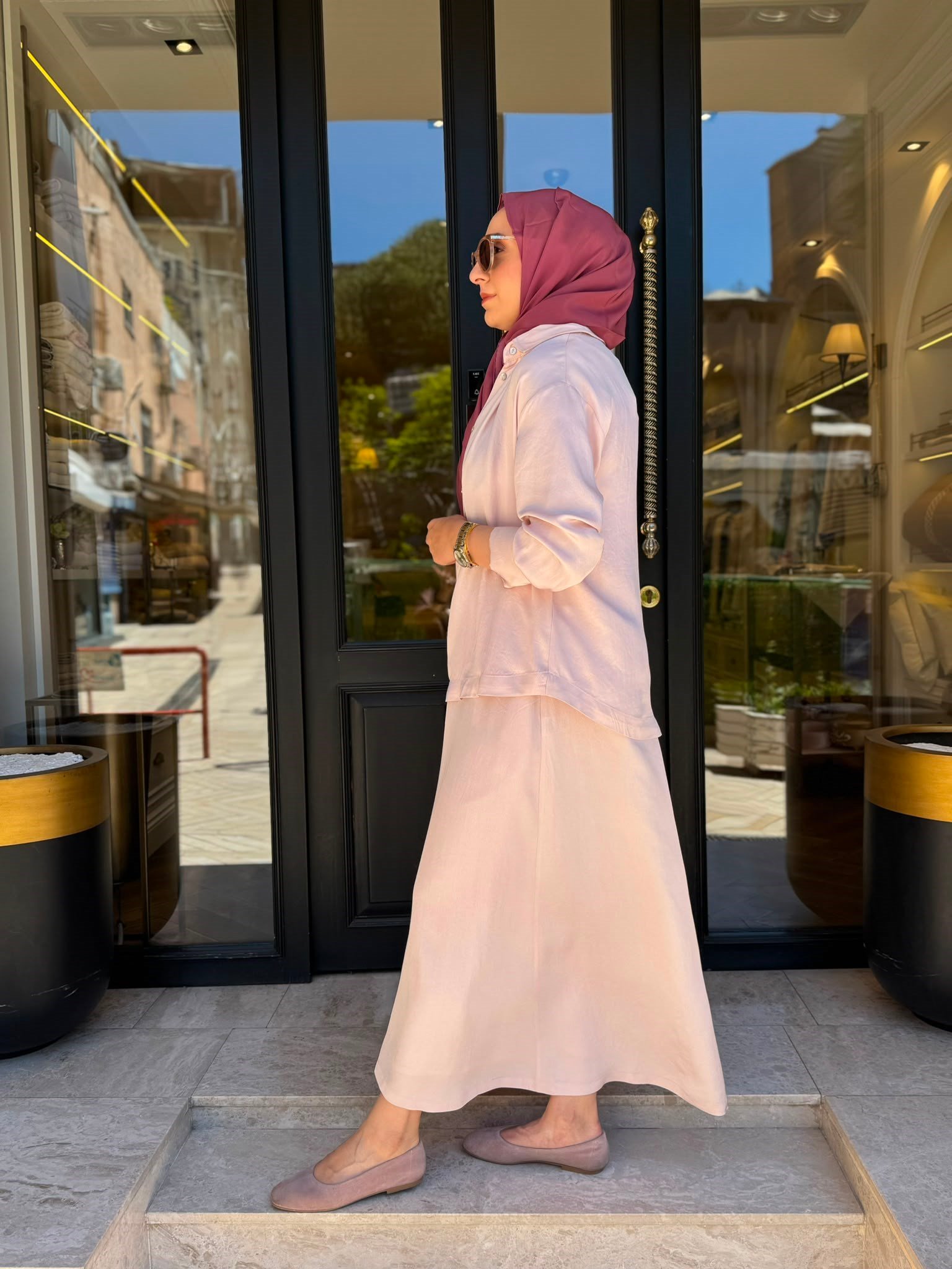 TD26Y05000112 Praty Asetat Kolsuz Kadın Elbise Gömlek Pudra Pembe