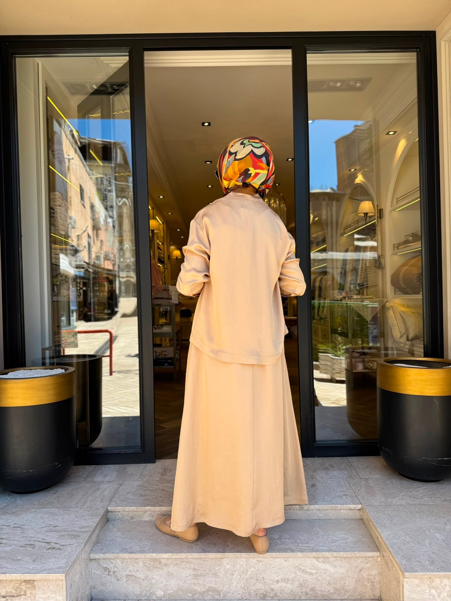 TD26Y05000112 Praty Asetat Kolsuz Kadın Elbise Gömlek Camel