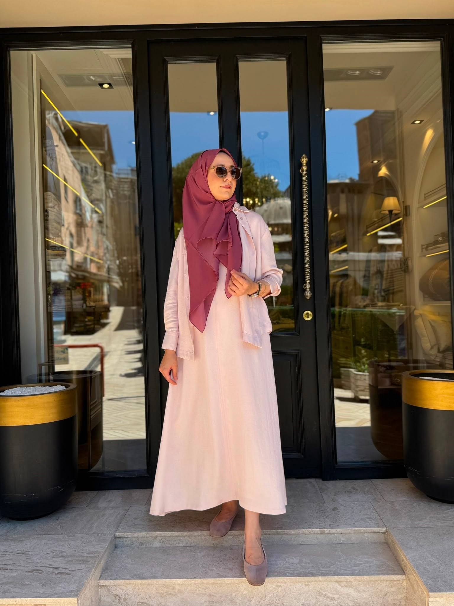 TD26Y05000112 Praty Asetat Kolsuz Kadın Elbise Gömlek Pudra Pembe