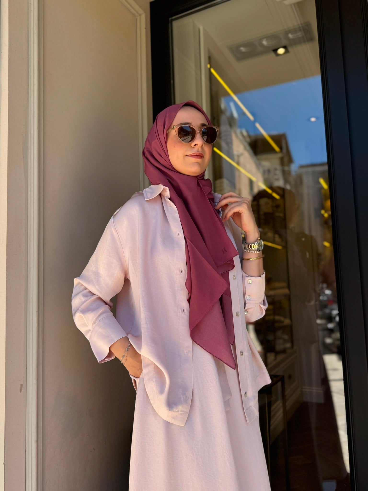 TD26Y05000112 Praty Asetat Kolsuz Kadın Elbise Gömlek Pudra Pembe