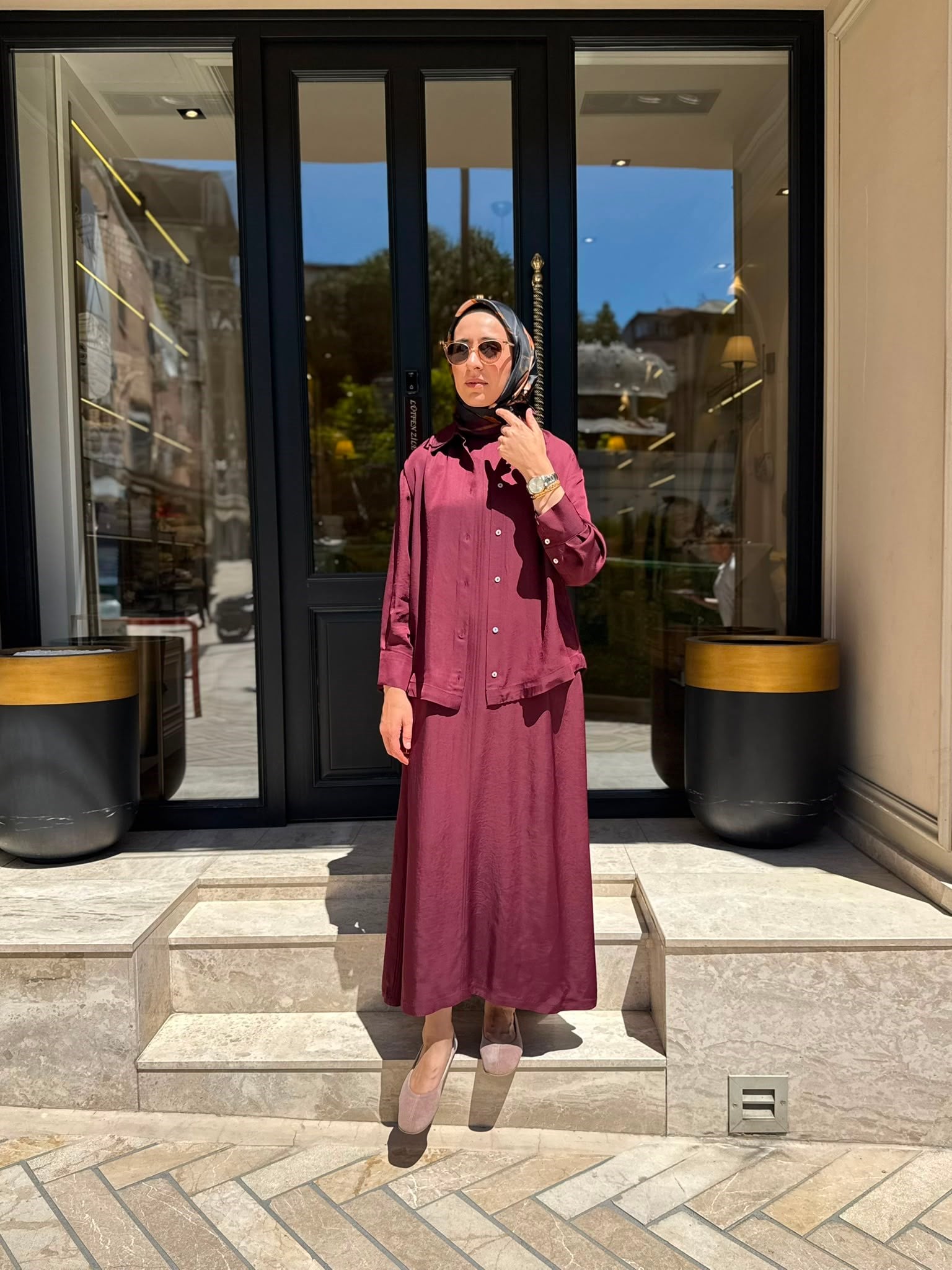 TD26Y05000112 Praty Asetat Kolsuz Kadın Elbise Gömlek Bordo