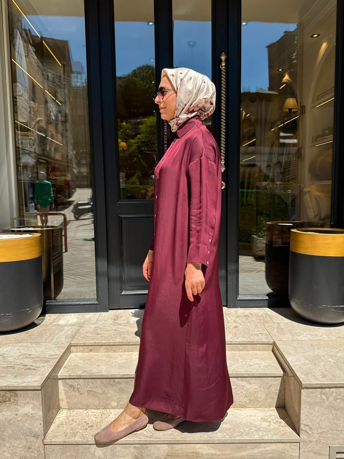 TD26Y31000082 Marıa Asetat Kadın Gömlek Elbise Bordo