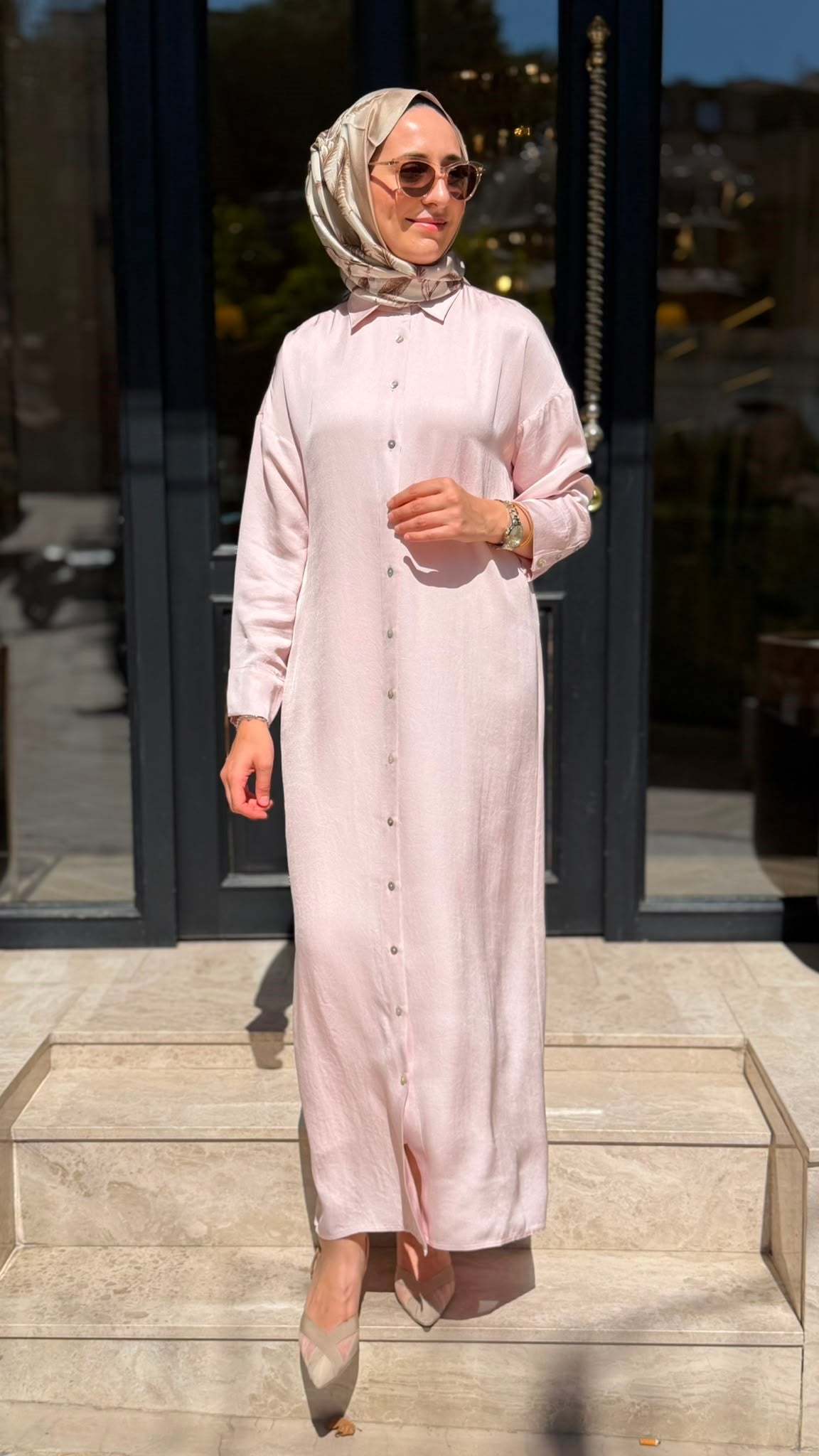 TD26Y31000082 Marıa Asetat Kadın Gömlek Elbise Pudra Pembe