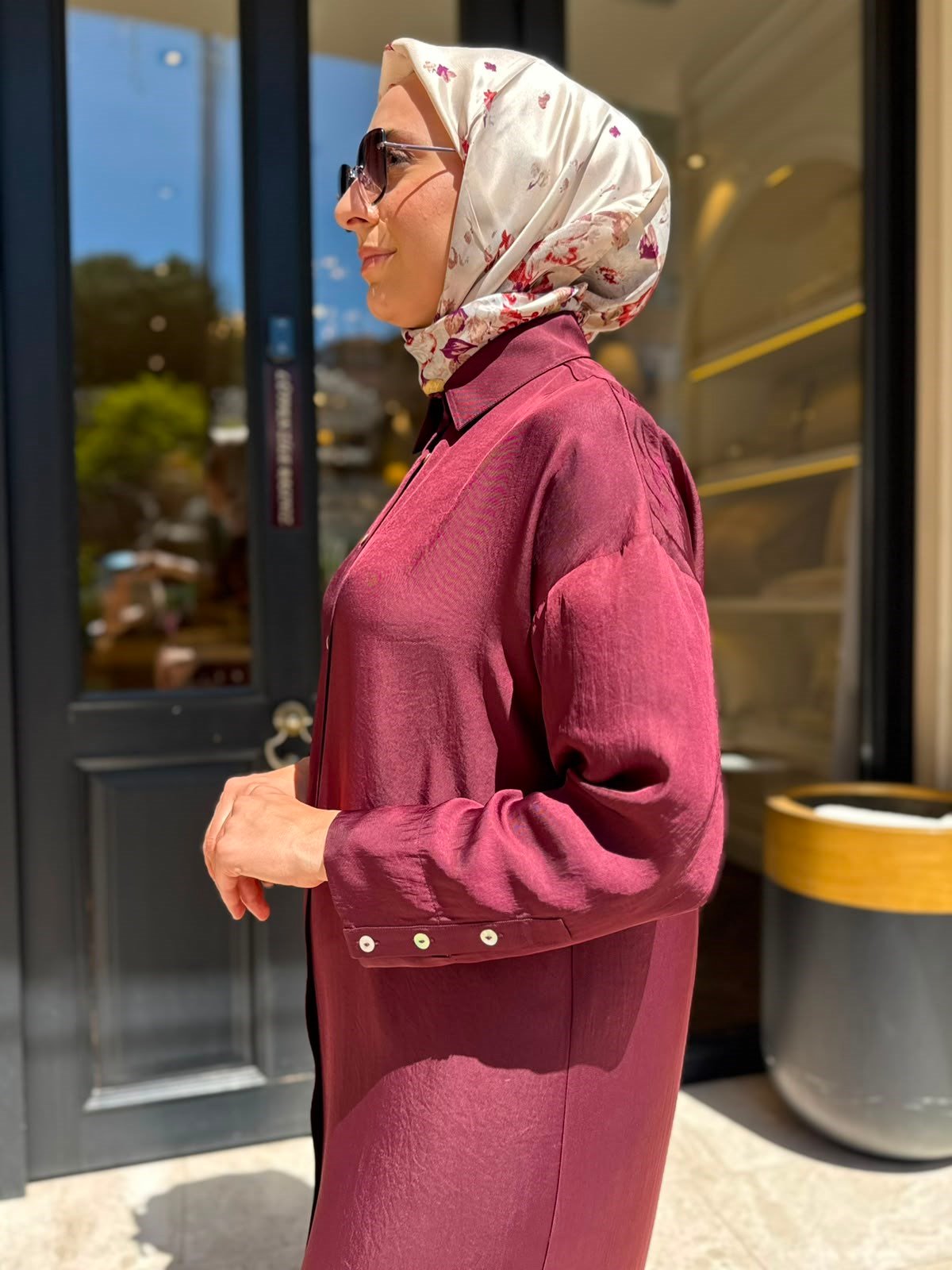 TD26Y31000082 Marıa Asetat Kadın Gömlek Elbise Bordo