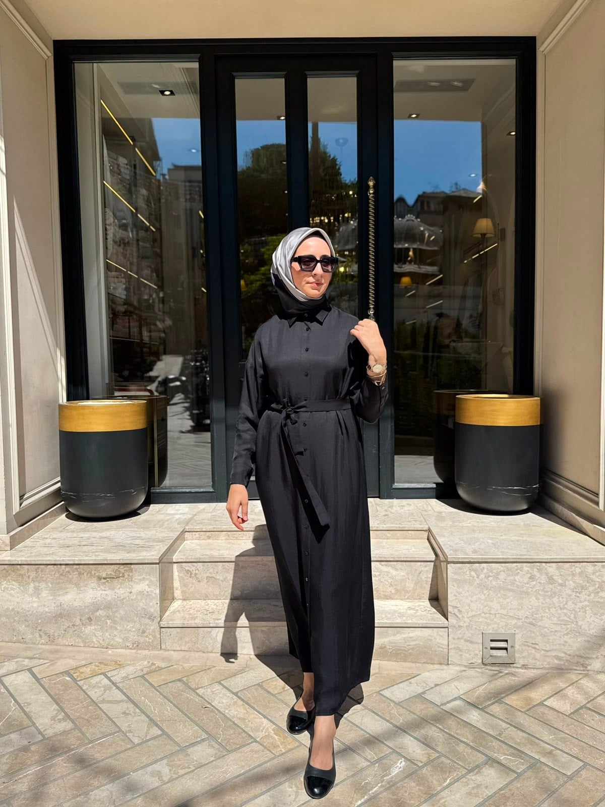 TD26Y31000082 Marıa Asetat Kadın Gömlek Elbise Siyah