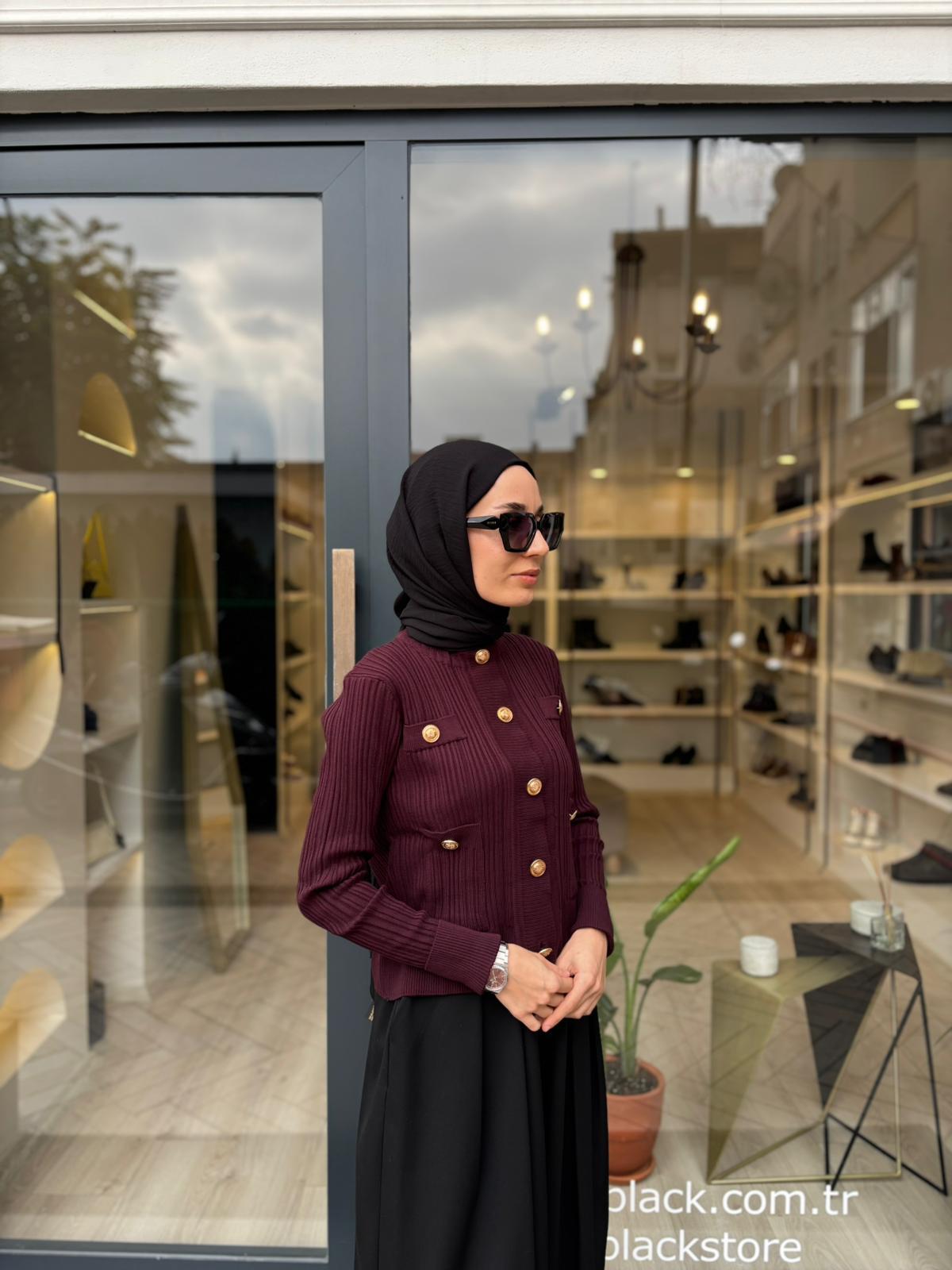 TD2799 Diva Düğmeli Kadın Hırka Bordo