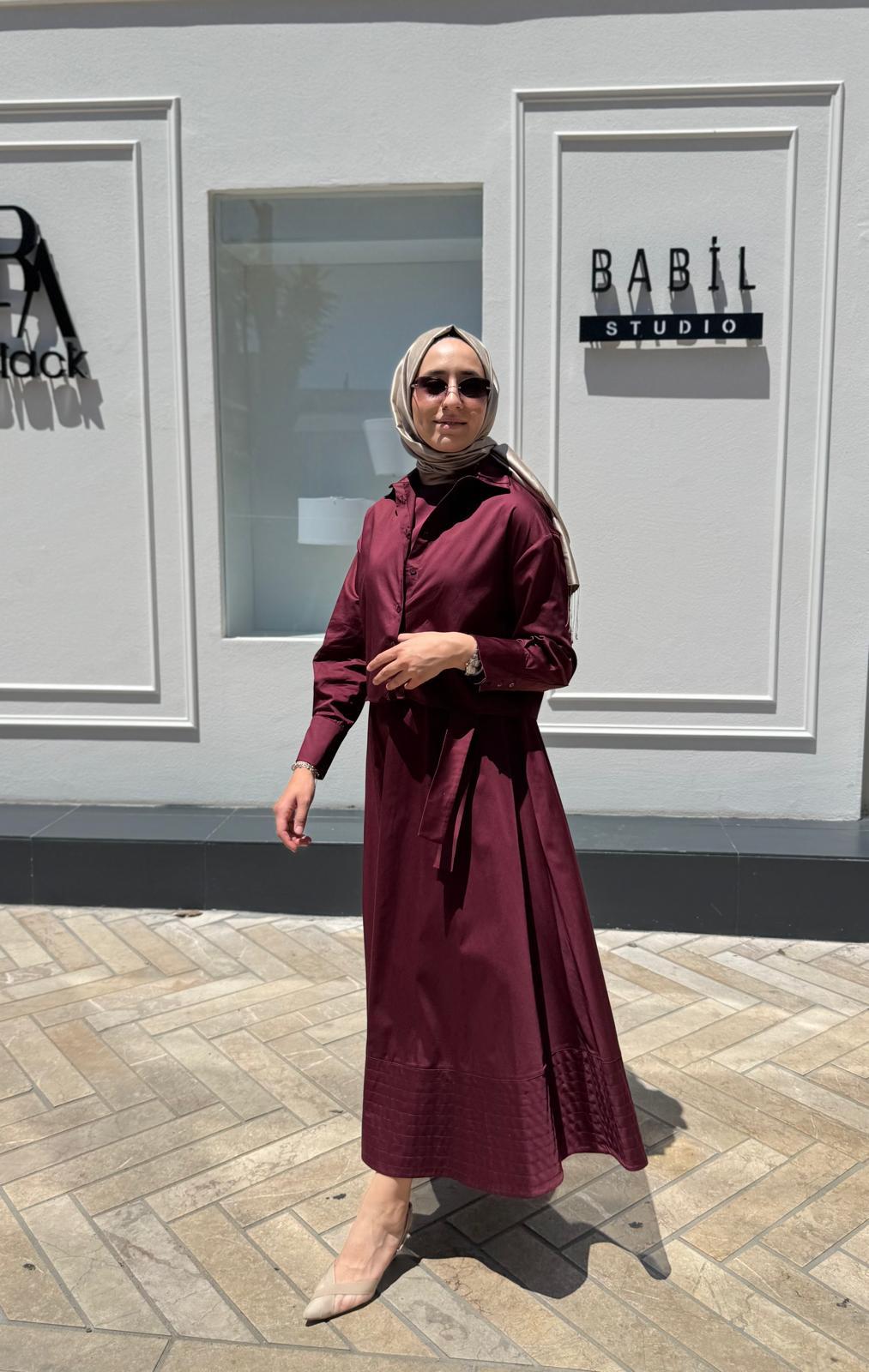 TD3508 Koton Kısa Kadın Gömlek Bordo