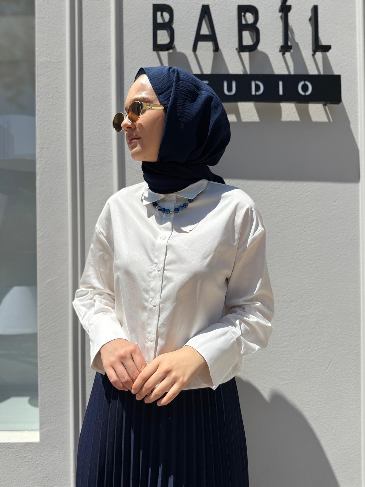 TD3508 Koton Kısa Kadın Gömlek Ekru