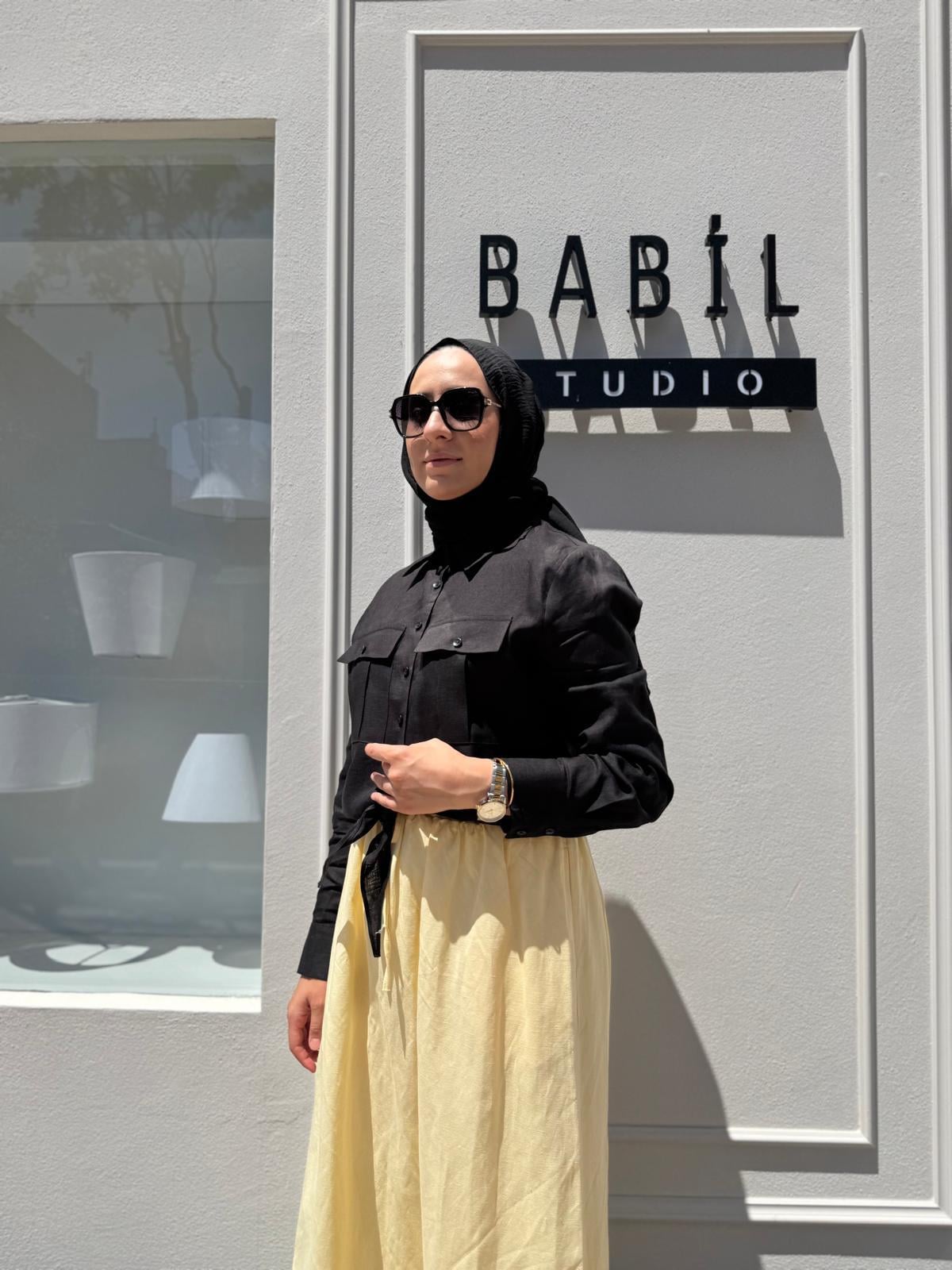 TD3555 Cepli Keten Bağlamalı Kadın Takım Siyah