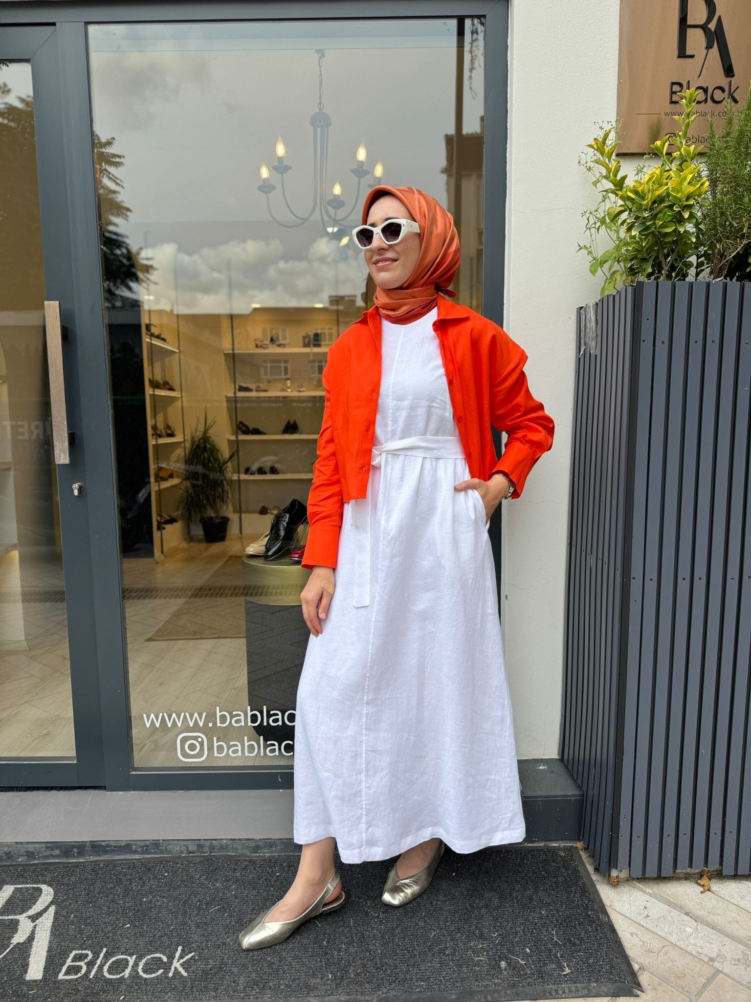 TD3562 Natural Keten Kolsuz Keten Elbise Beyaz