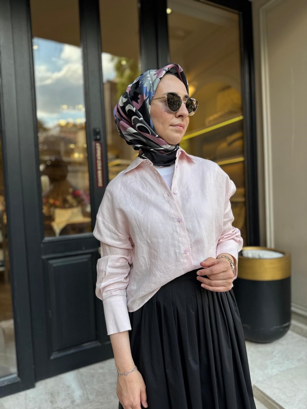 TD3682 Kısa Kadın Gömlek Pudra Pembe