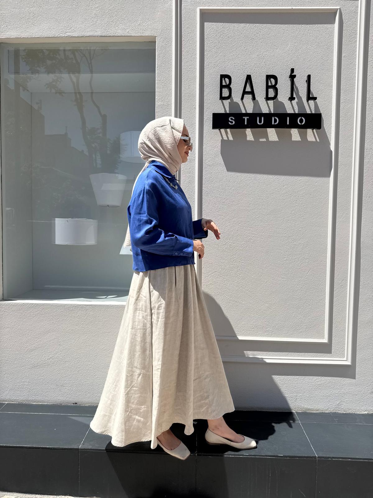 TD3682 Kısa Kadın Gömlek Saks Mavi