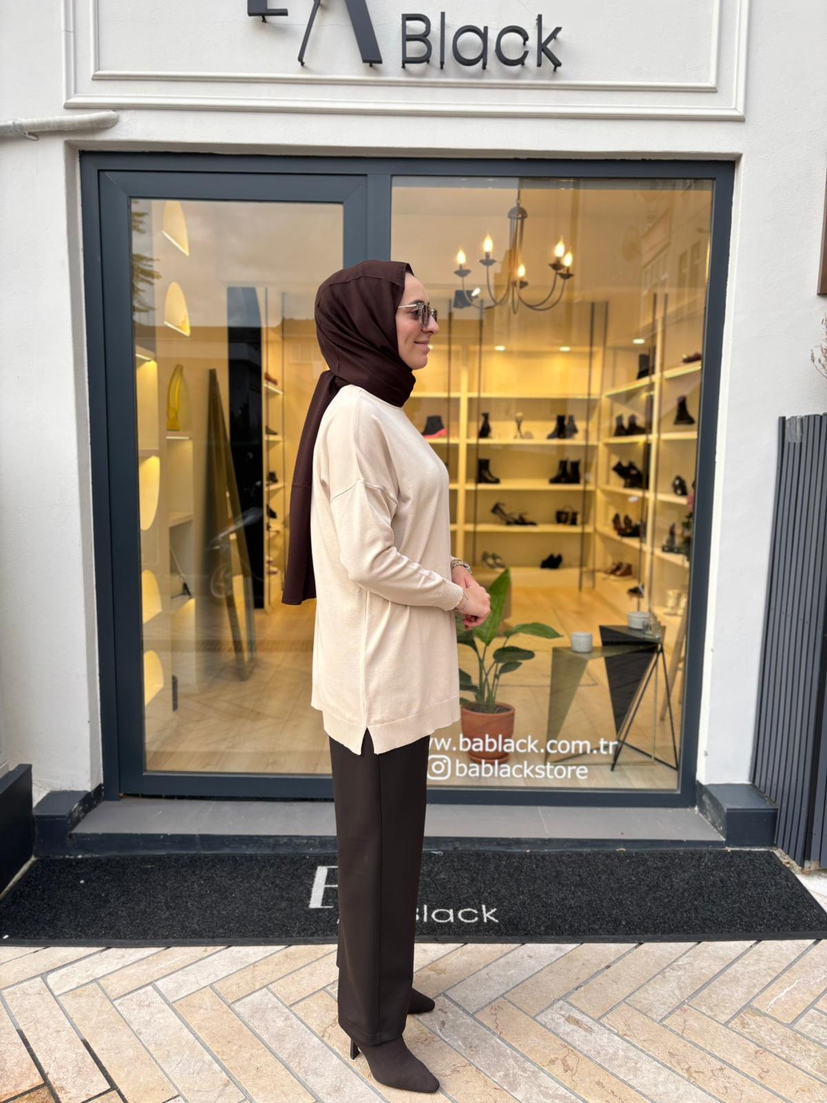 TD3876 Voleta Boğazlı Kadın Tunik Bej