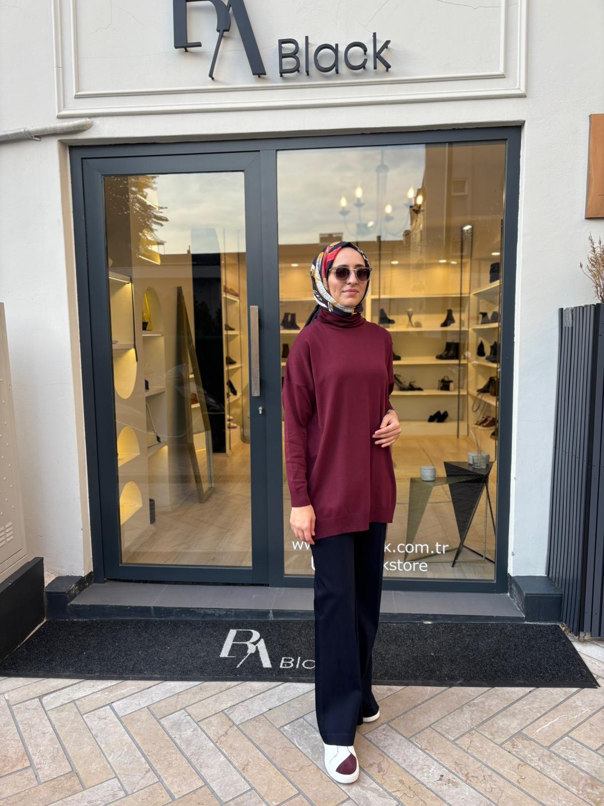 TD3876 Voleta Boğazlı Kadın Tunik Bordo