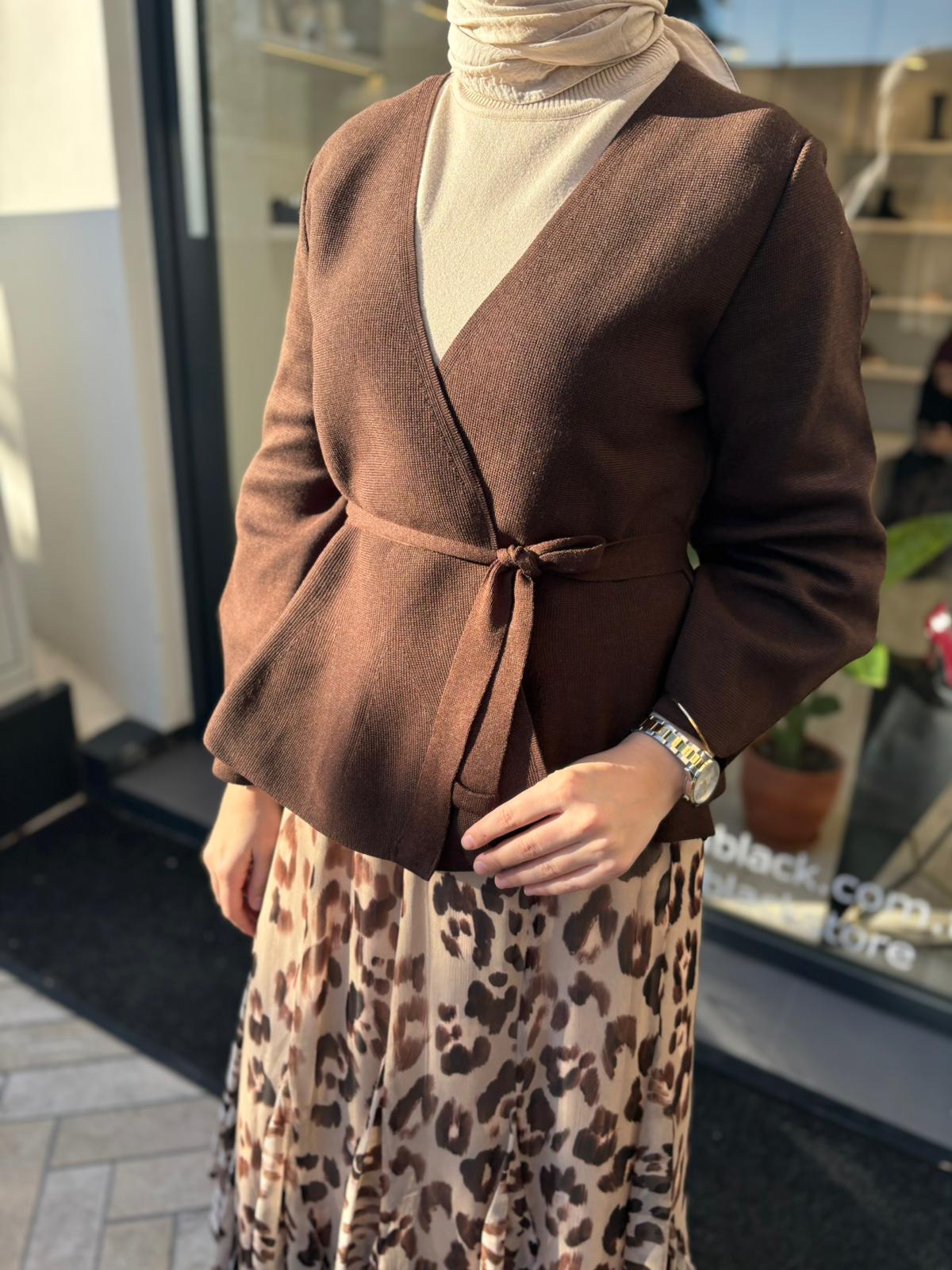 TD3987 Vera Çelik Örme Kadın Hırka Kahve