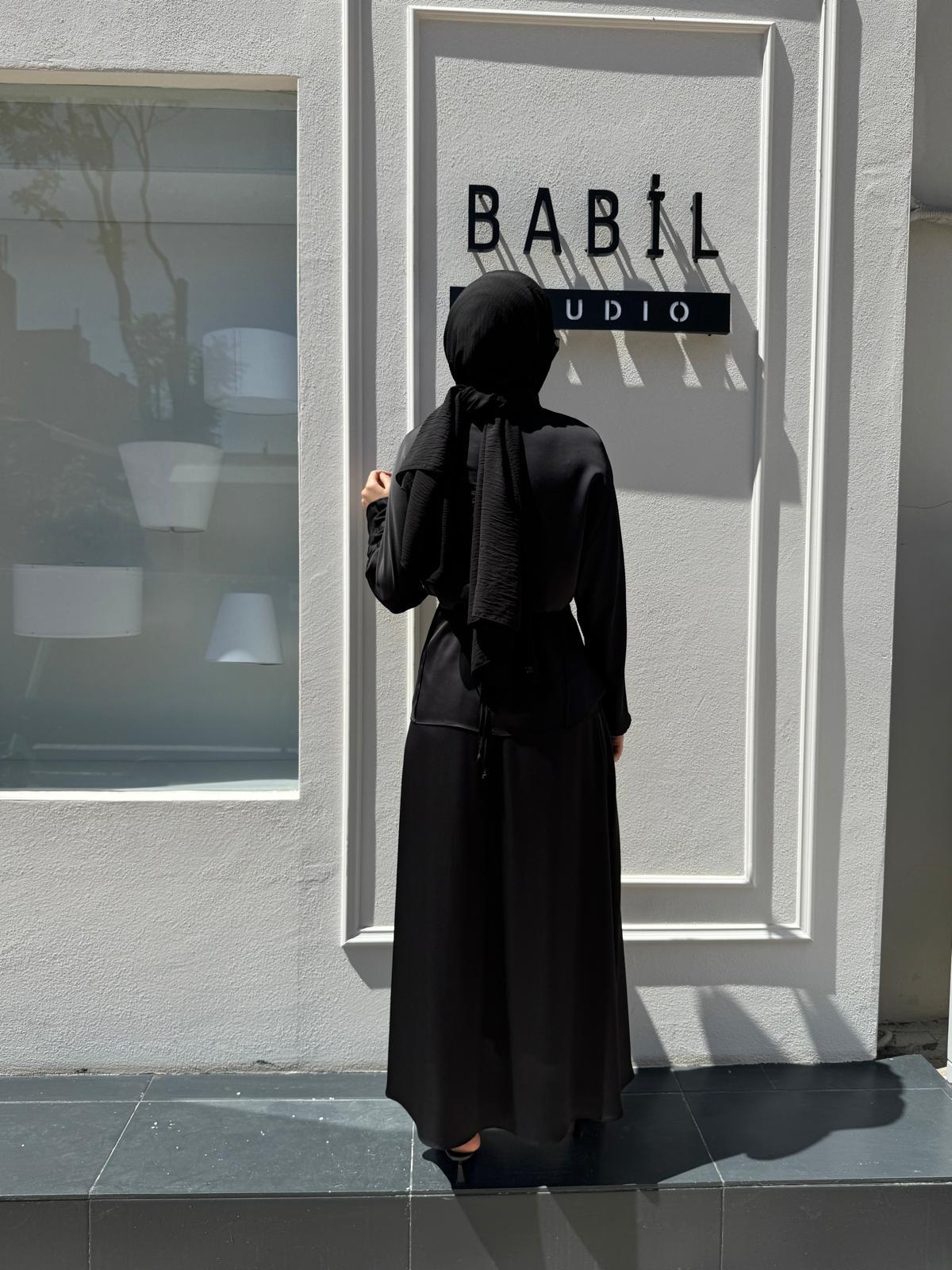 TD4017 Saten Bağlamalı Etekli Kadın Takım Siyah
