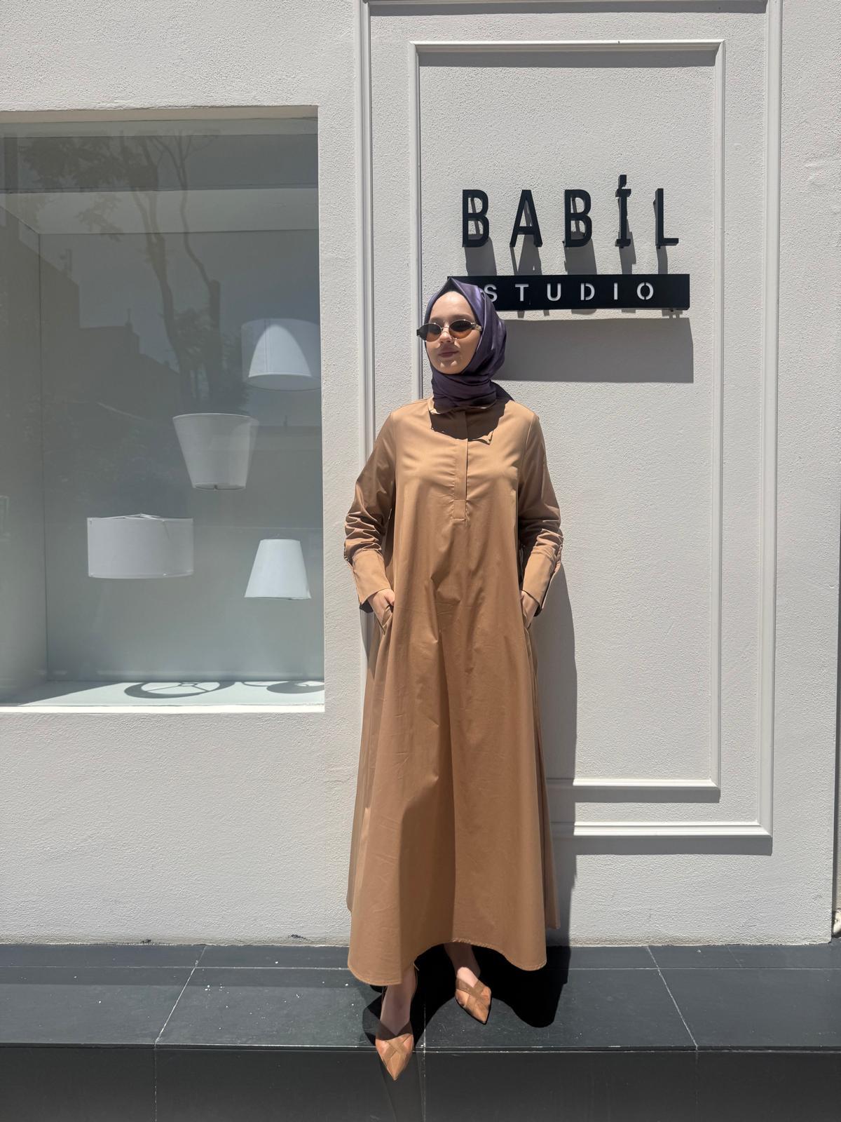 TD4253 Bol Kesim Kadın Basic Elbise Camel