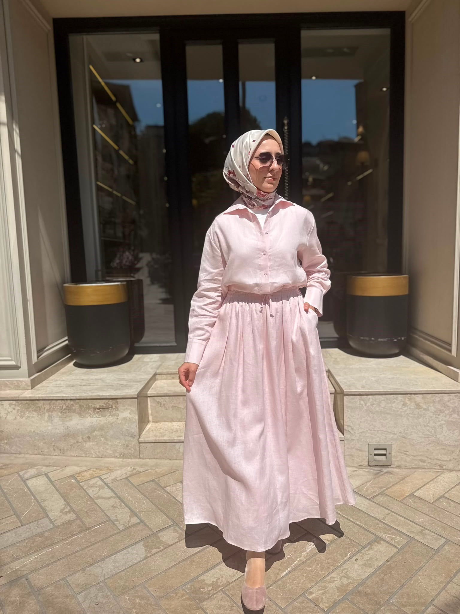 TD4318 Natural Keten Kadın Takım Pudra Pembe