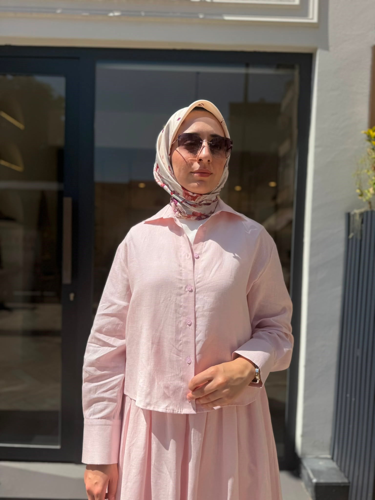 TD4318 Natural Keten Kadın Takım Pudra Pembe