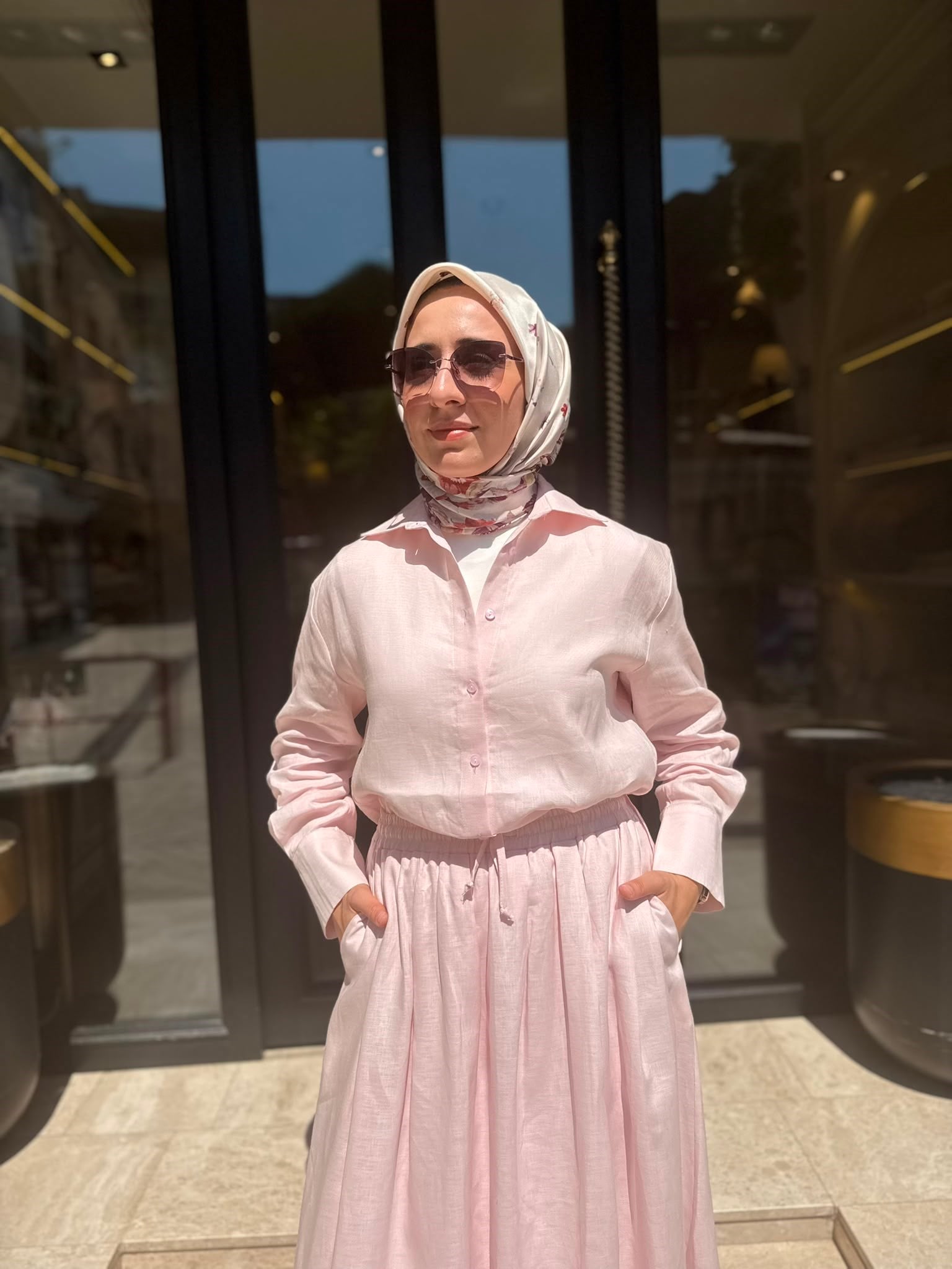TD4318 Natural Keten Kadın Takım Pudra Pembe