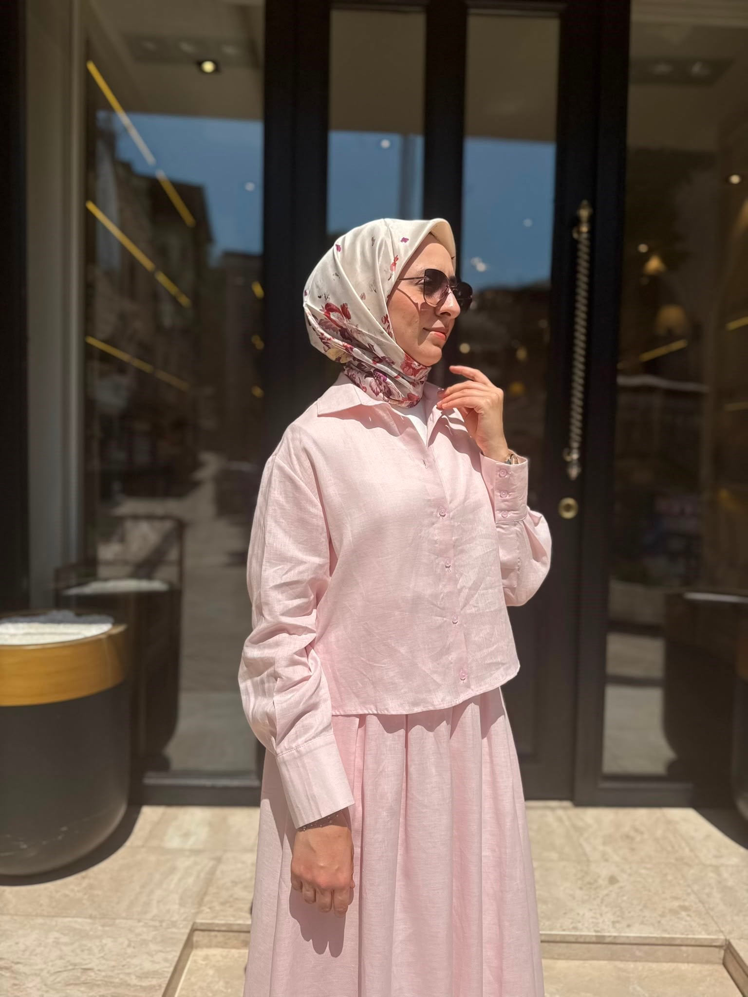 TD4318 Natural Keten Kadın Takım Pudra Pembe