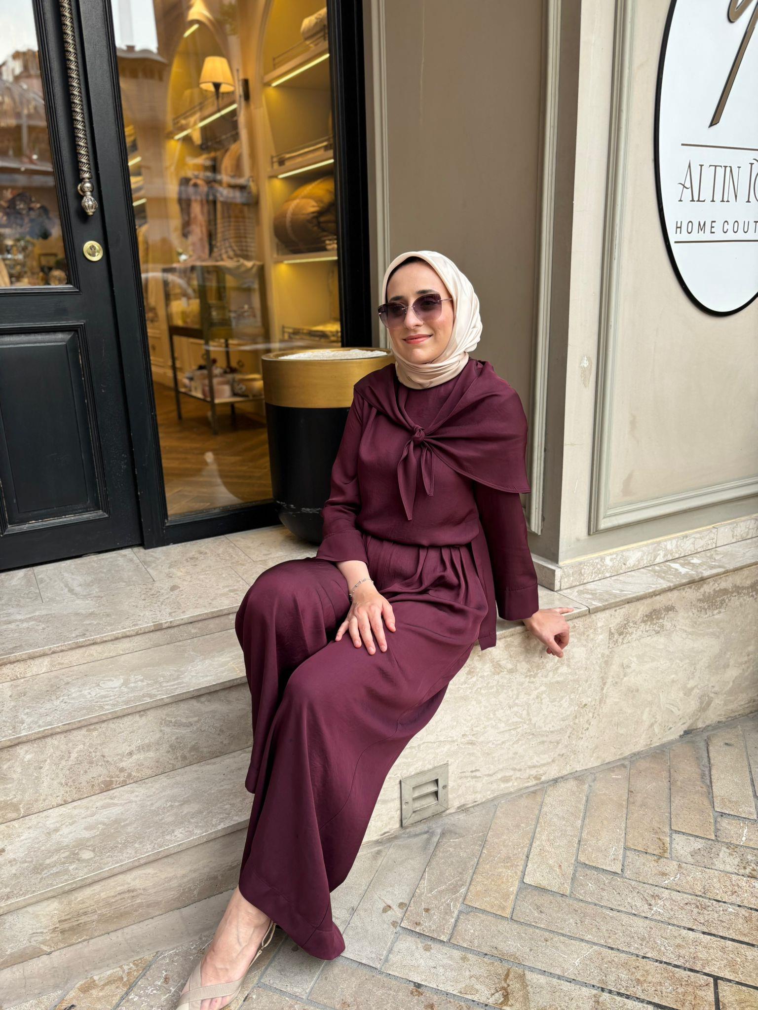 TD4418 Evan Asetat Pantolonlu Takım Bordo