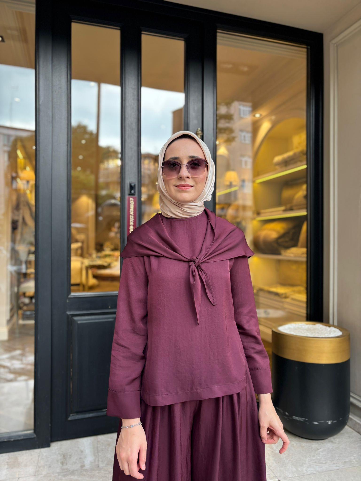 TD4418 Evan Asetat Pantolonlu Takım Bordo