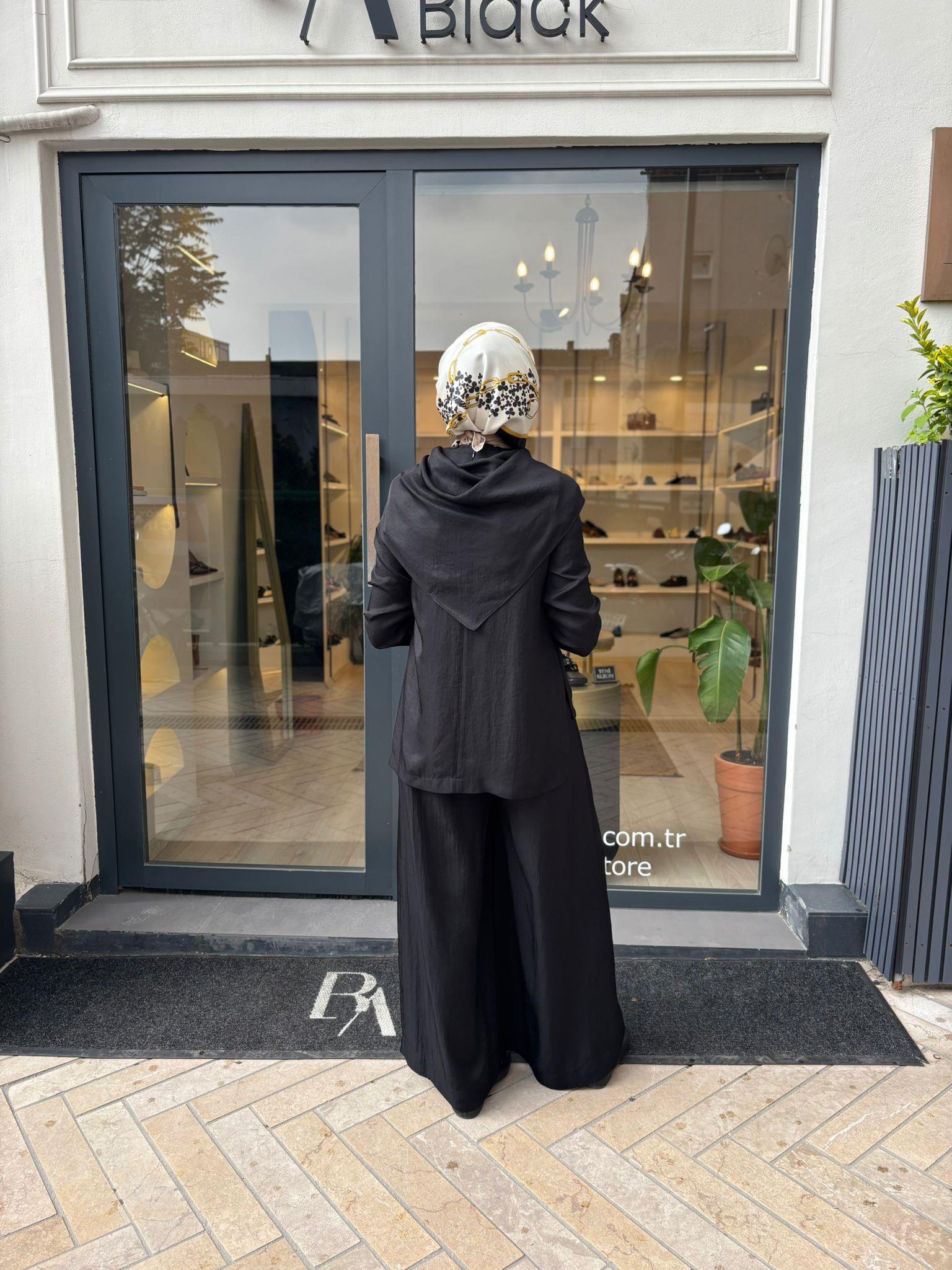 TD4418 Evan Asetat Pantolonlu Takım Siyah