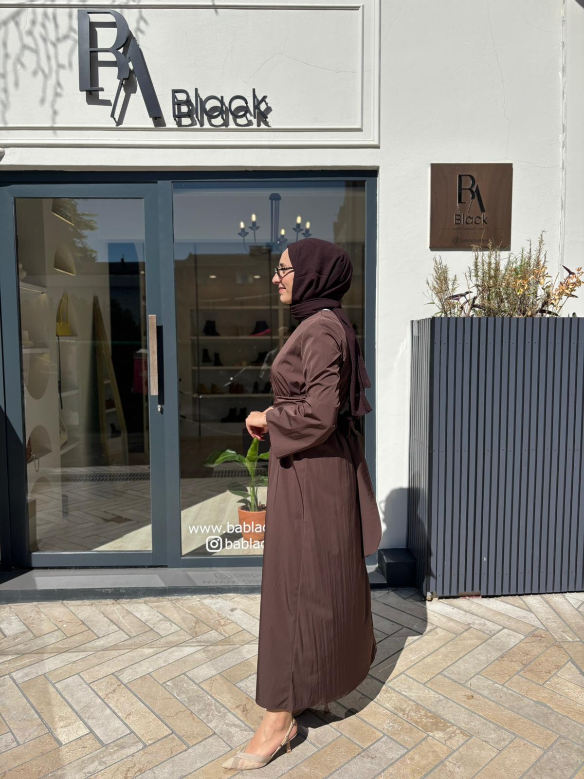 TD4523 Rose Büzgülü Kadın Elbise Kahve