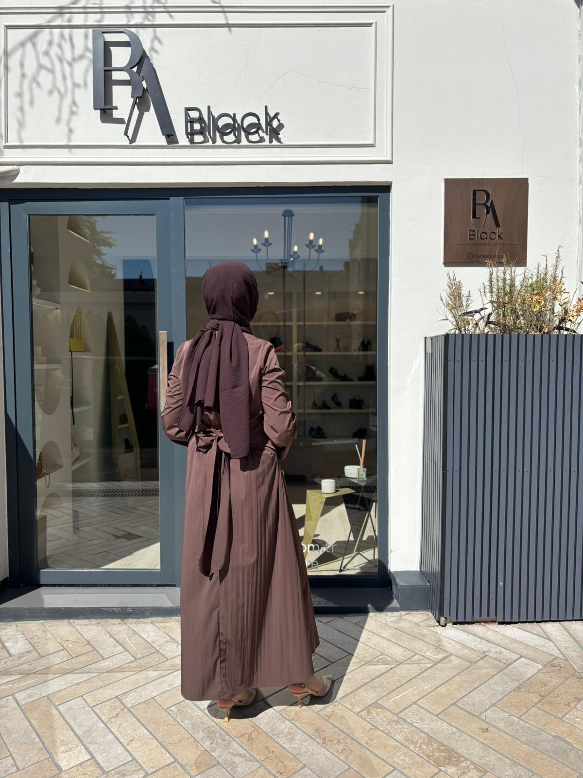 TD4523 Rose Büzgülü Kadın Elbise Kahve