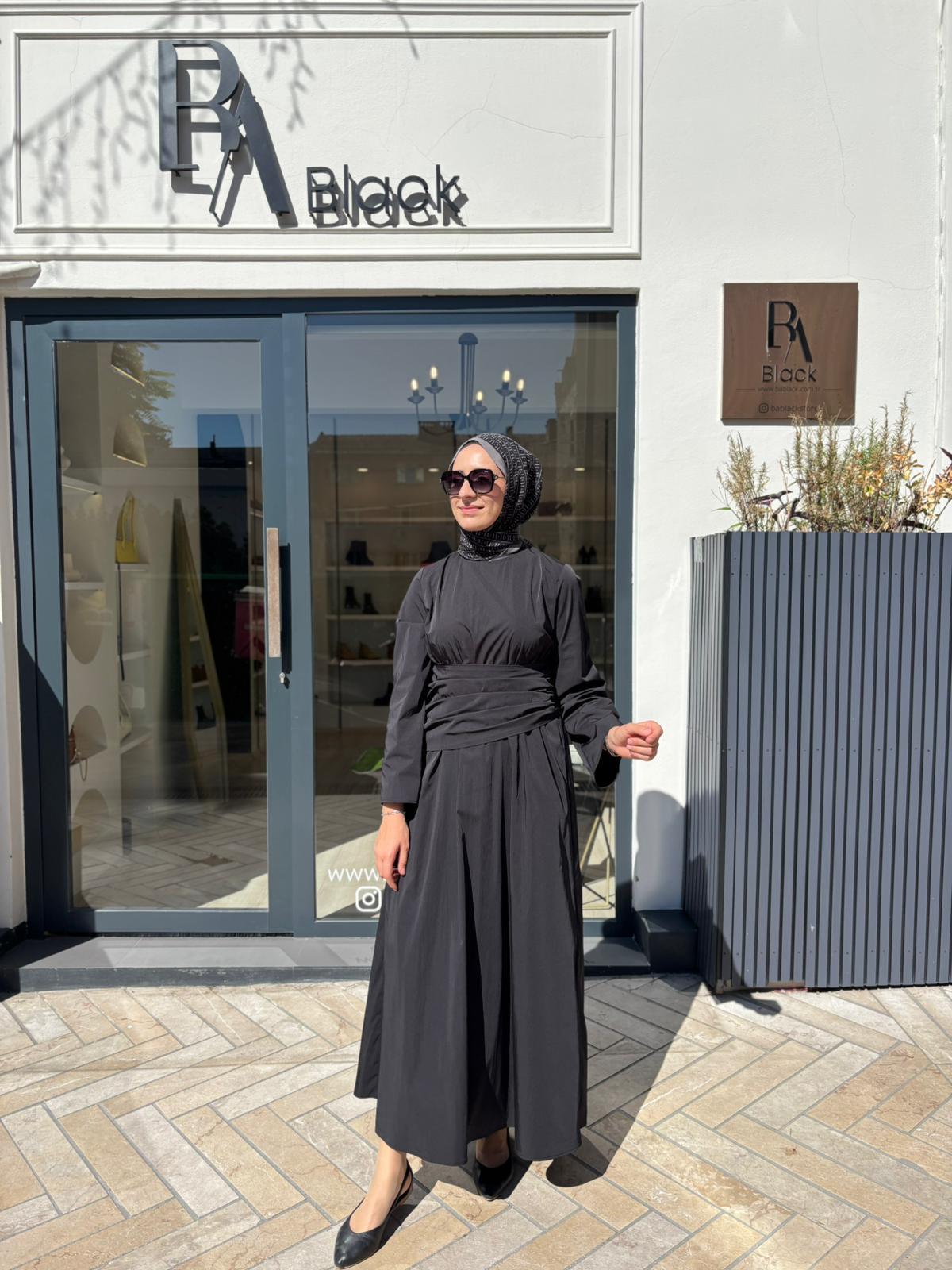 TD4523 Rose Büzgülü Kadın Elbise Siyah
